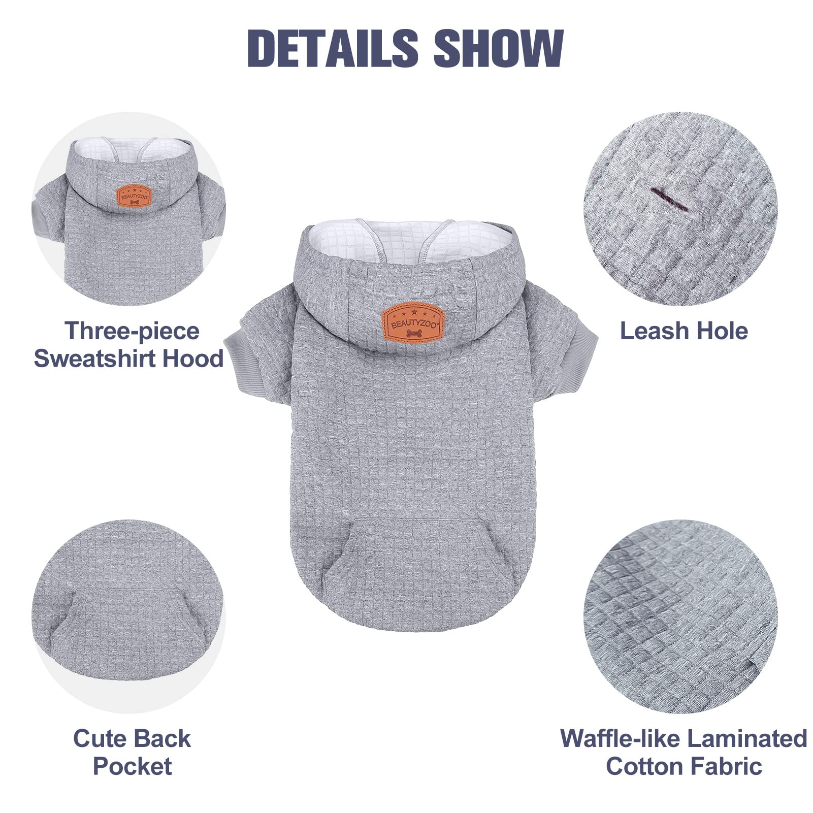 Beautyzoo Small Dog Hoodie Sweater With Pockets, Dog Clothes For Small Medium Dogs Boy Girl, Waffle-Like Laminated Cotton Pet Co