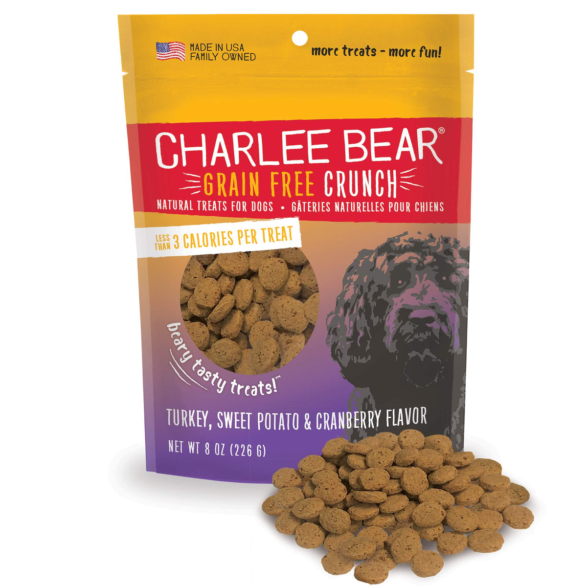 Charlee Bear Grain Free Crunch Dog Treats, Turkey, Sweet Potato & Cranberry Flavor, 8 Oz