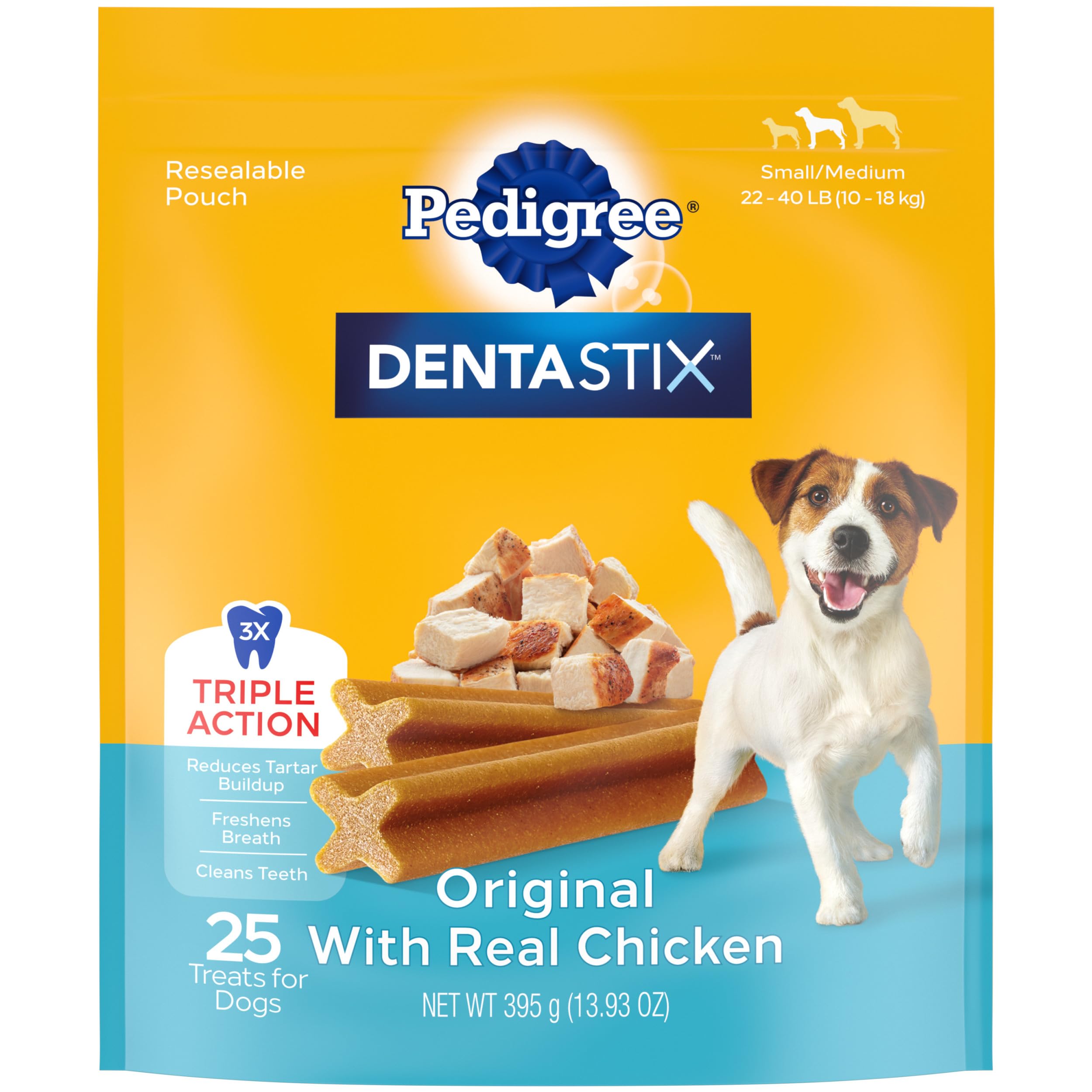 PEDIGREE DENTASTIX Small/Medium Dog Dental Treats Original Flavor Dental Bones, 13.93 oz. Pack (25 Treats)
