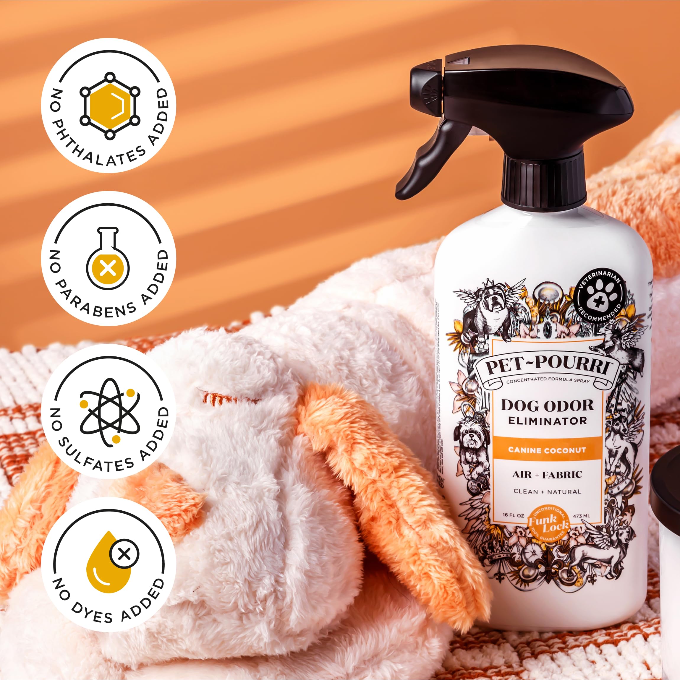 Pet-Pourri Pet Odor Air + Fabric Odor Eliminator Spray, Canine Coconut, 16 Fl Oz