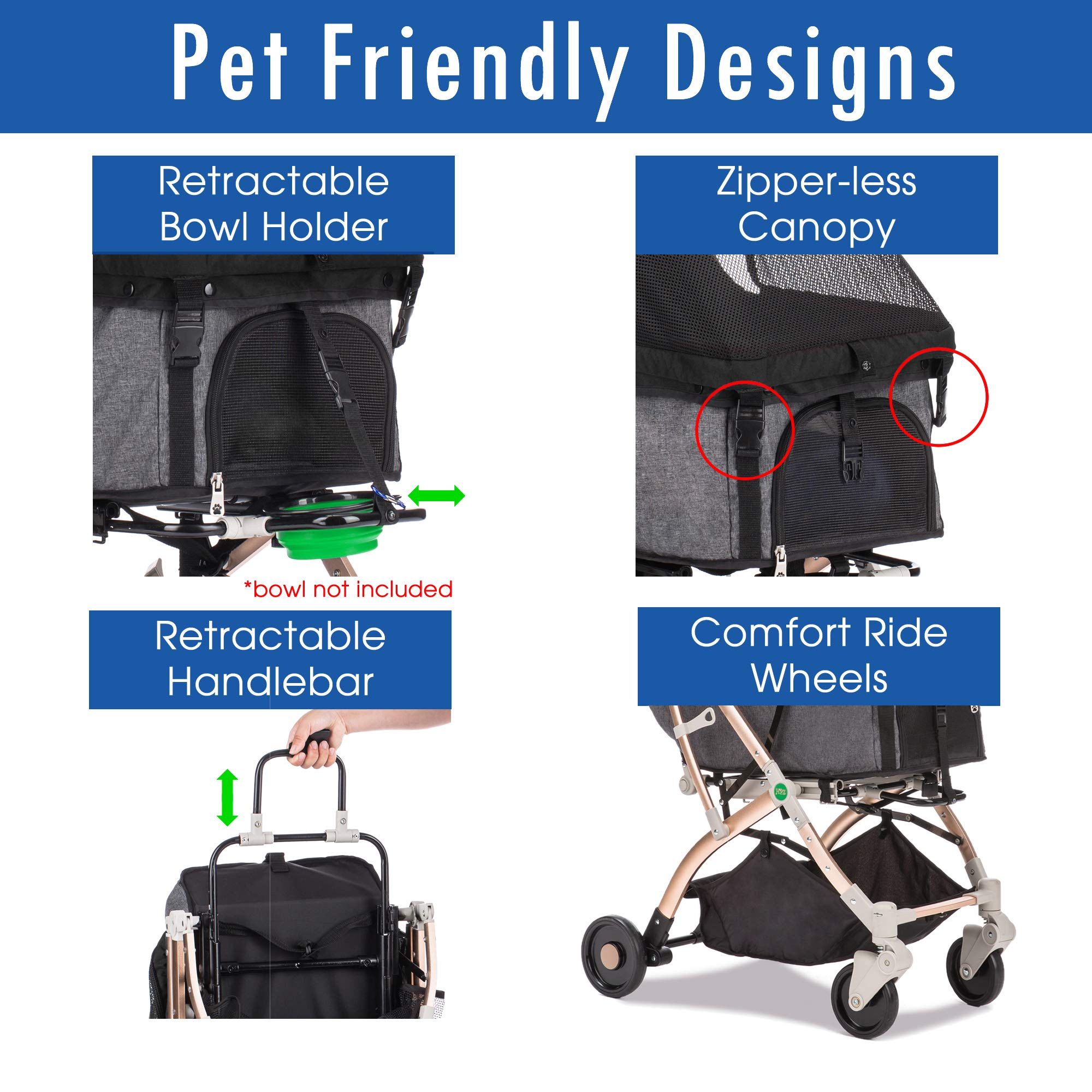 Hpz-Pr America Pet Rover Lite Premium Light-Weight Dog/Cat/Pet Stroller Travel Carriage With Convertible Compartment/Aluminum Fr