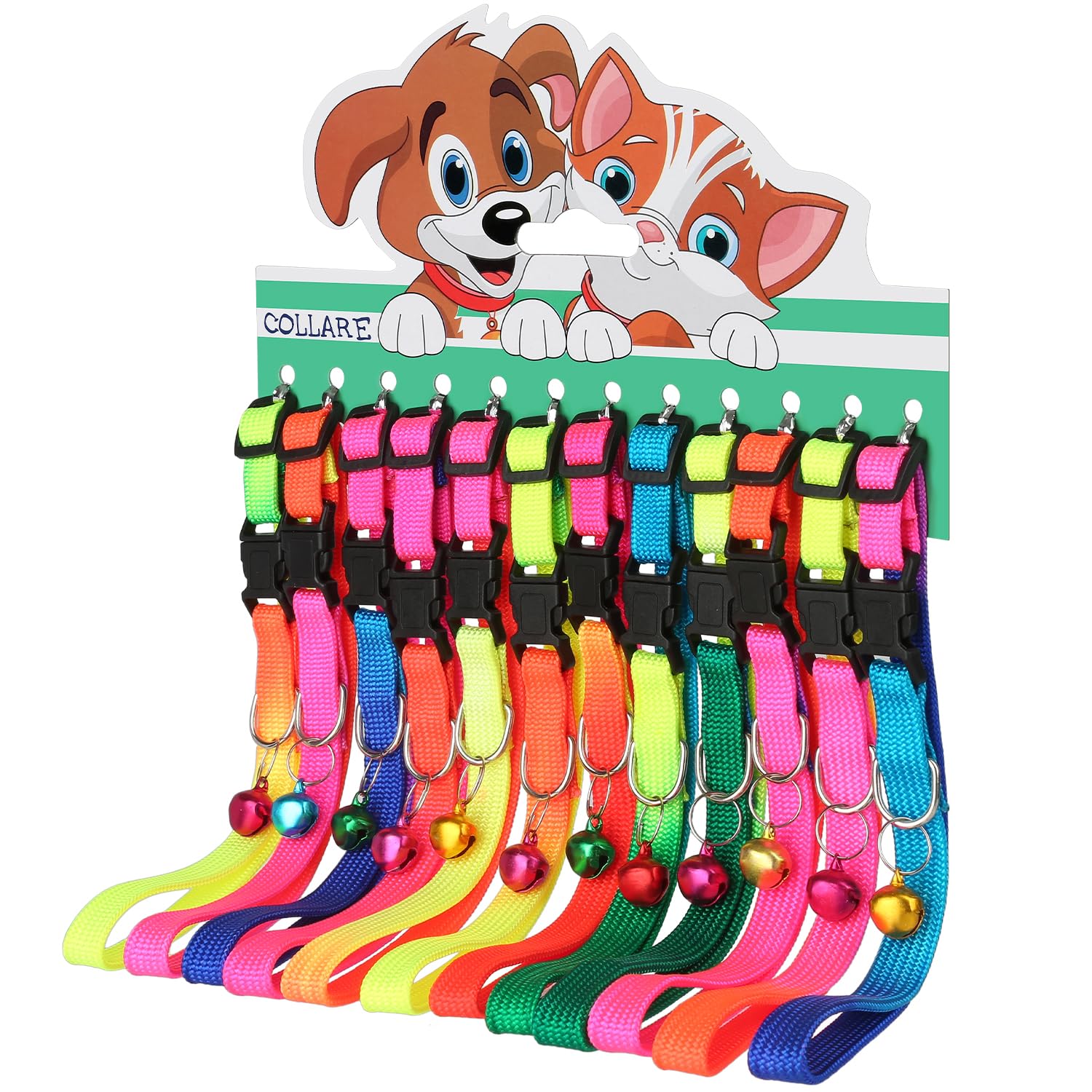 Hypeety Cat Dog Collar Personalized Adjustable Colorful Rainbow with Bell 12 Pcs Cat Collars (12PCS/Pack)