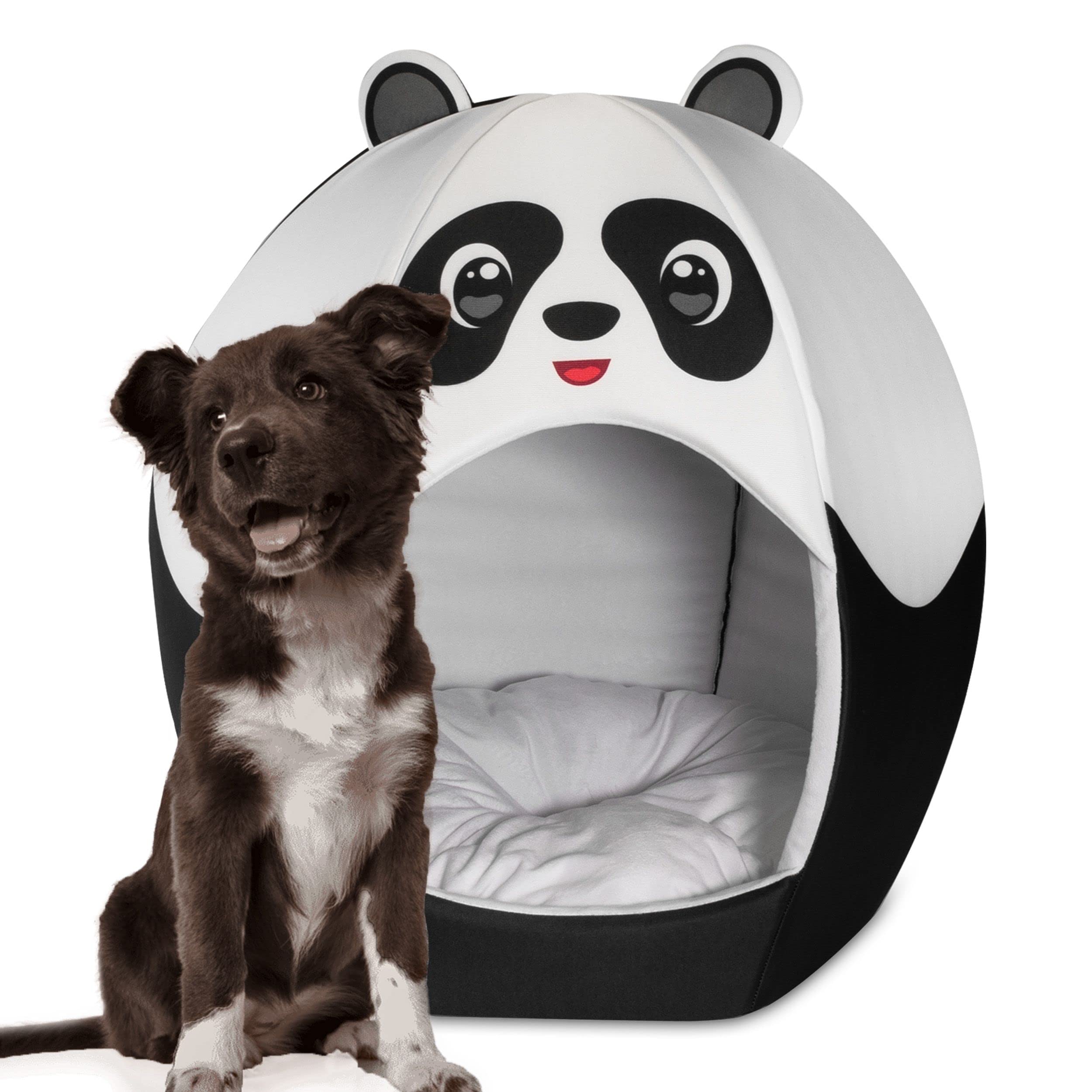 Maccabi Art Panda Theme Dog Bed - Cute Igloo Style Pet Bet - Fits Small Dogs, Puppies, Cats - Pillow Insert With Plush Lined Int