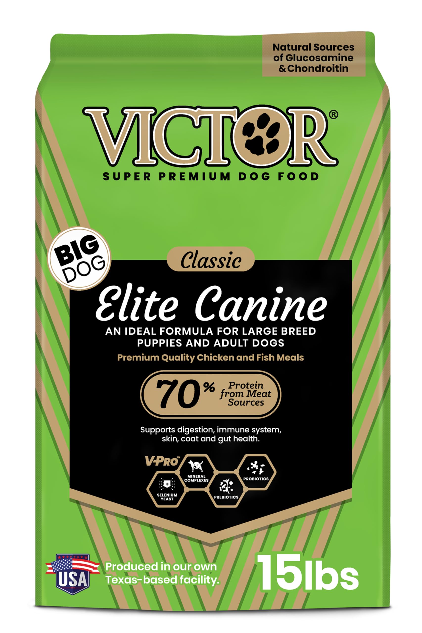 VICTOR Super Premium Dog Food - Elite Canine Dry Dog Food with Chicken & Fish Meal - 25% Protein, 14% Fat, Gluten Free - for Lar