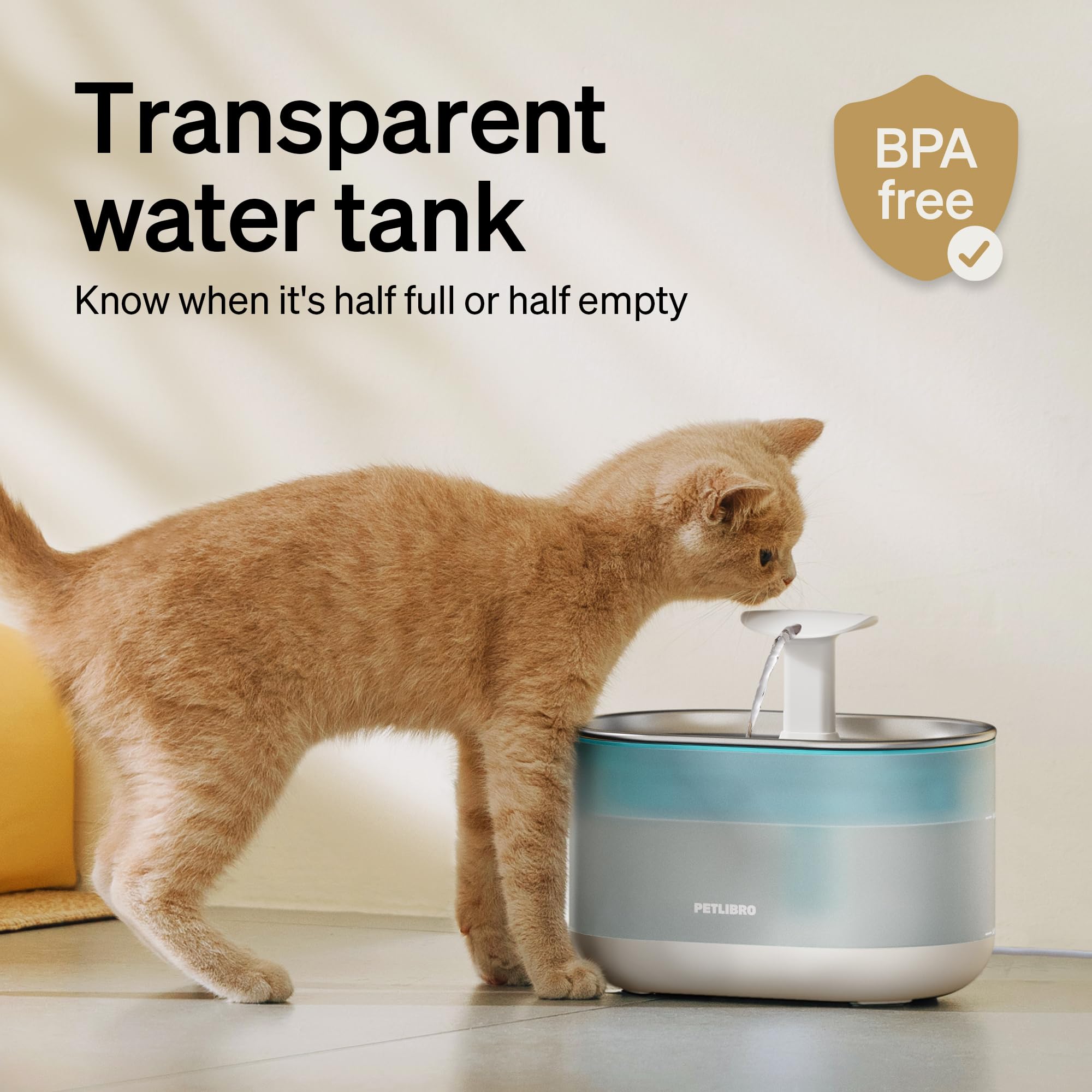PETLIBRO Cat Water Fountain 2.1L, Ultra Quiet BPA-Free Stainless Steel Blue Pet Dispenser with 2 Flow Modes & 4 Filters