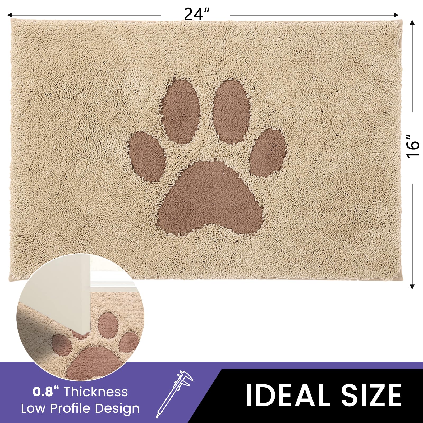Oiilores Door Mat Indoor Super Absorbent Microfiber Washable Pet Rug, Low-Profile Entryway Rug with Non-Slip Backing, Dirty Trap