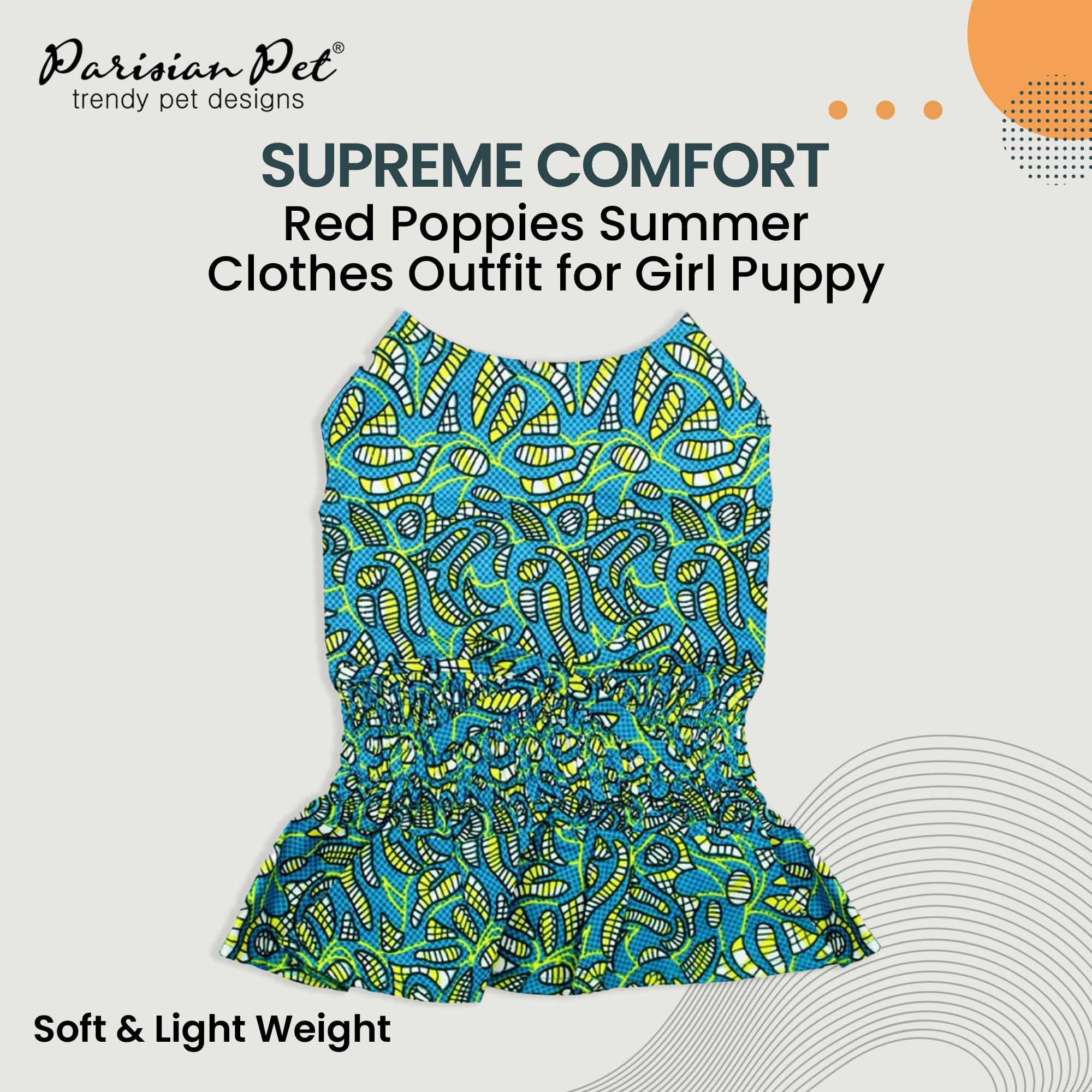 Parisian Pet Tribal Leaves Summer Dress - Ruched Waist Dog Beach Outfit - Lightweight Puppy Dress - Girl Xl