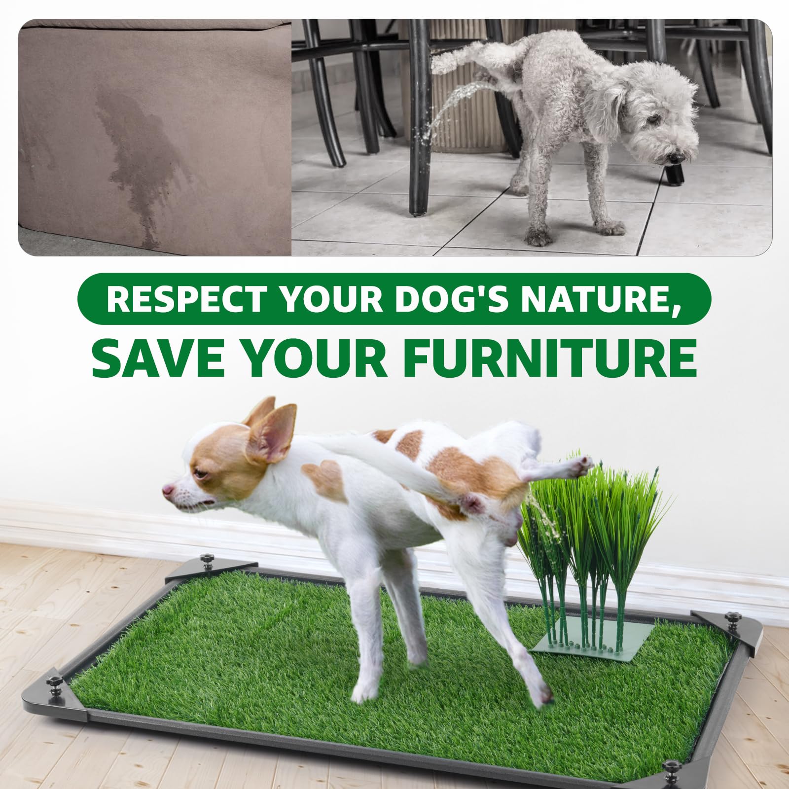 35'X22' Dog Grass Pad With Tray - Artificial Grass Turf For Dogs, Waterproof Non-Slip Washable Pee Pad, Fake Pee Post For Male