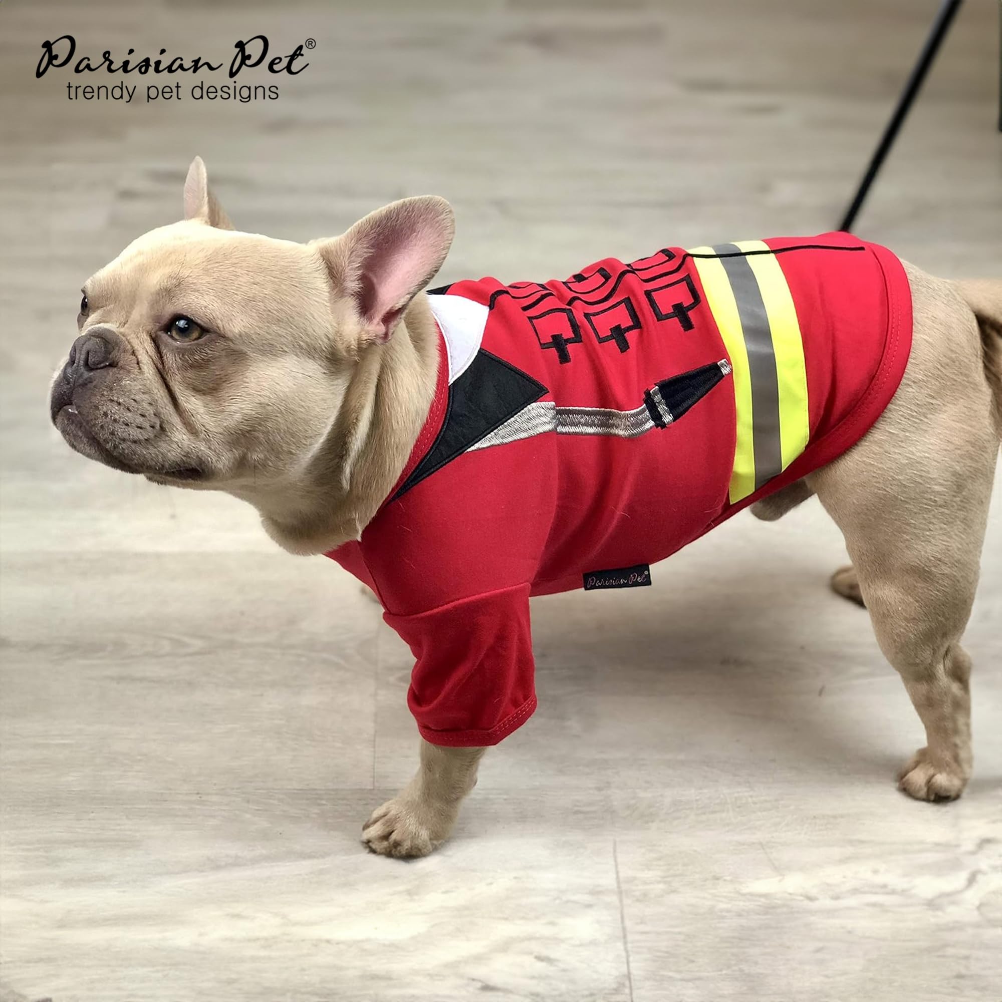 Parisian Pet Dog Shirt - Embroidered Dog Fireman Costume - 100% Cotton And Polyester Pet Clothes - Sleeved Halloween Outfit - Dog Costume Halloween - Red Dog Costumes For Large Dogs - 3Xl