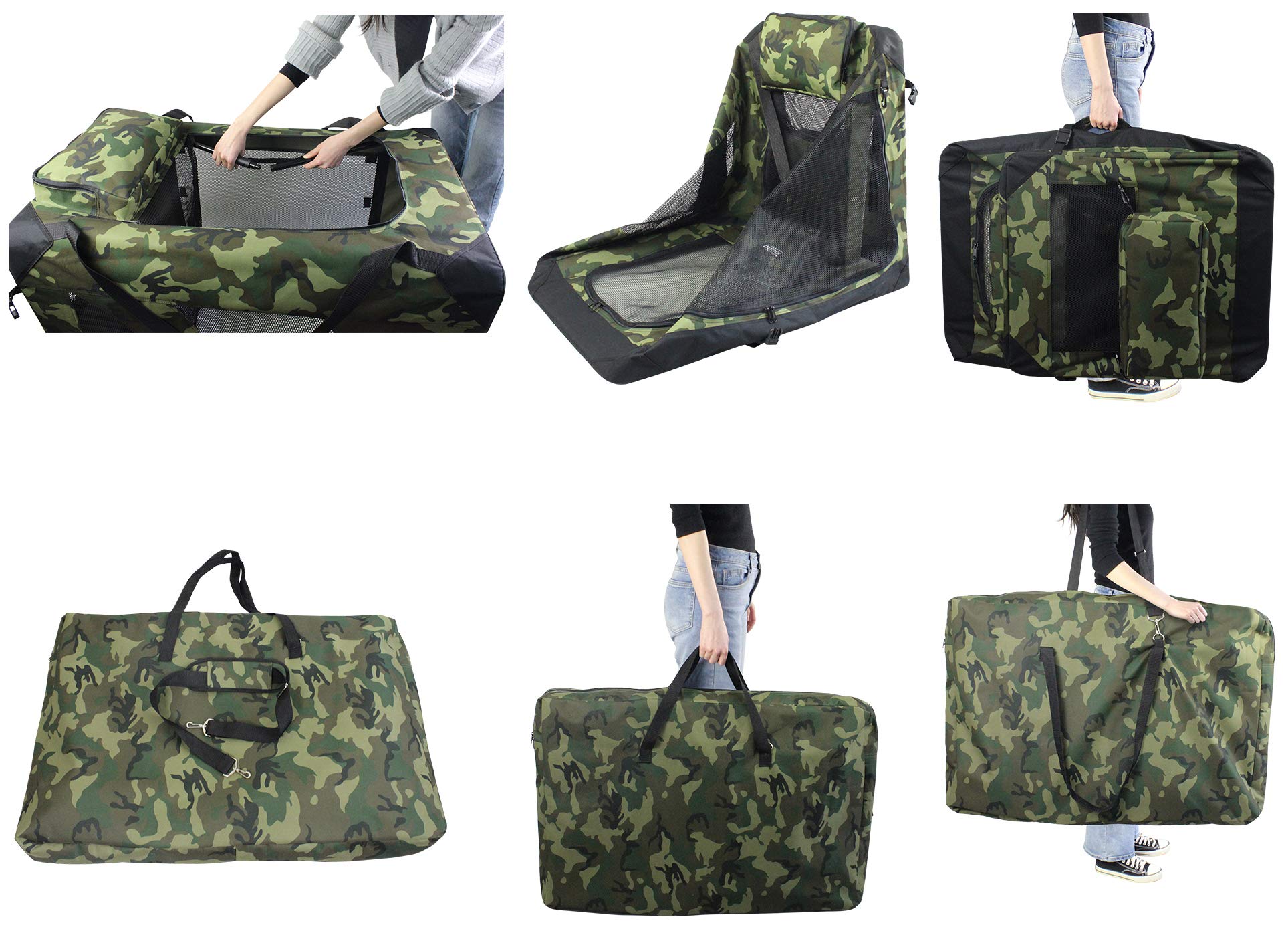EliteField 3-Door Folding Soft Dog Crate - Camo, 20" L x 14" W x 14" H, Indoor & Outdoor Pet Home, Durable Steel Construction