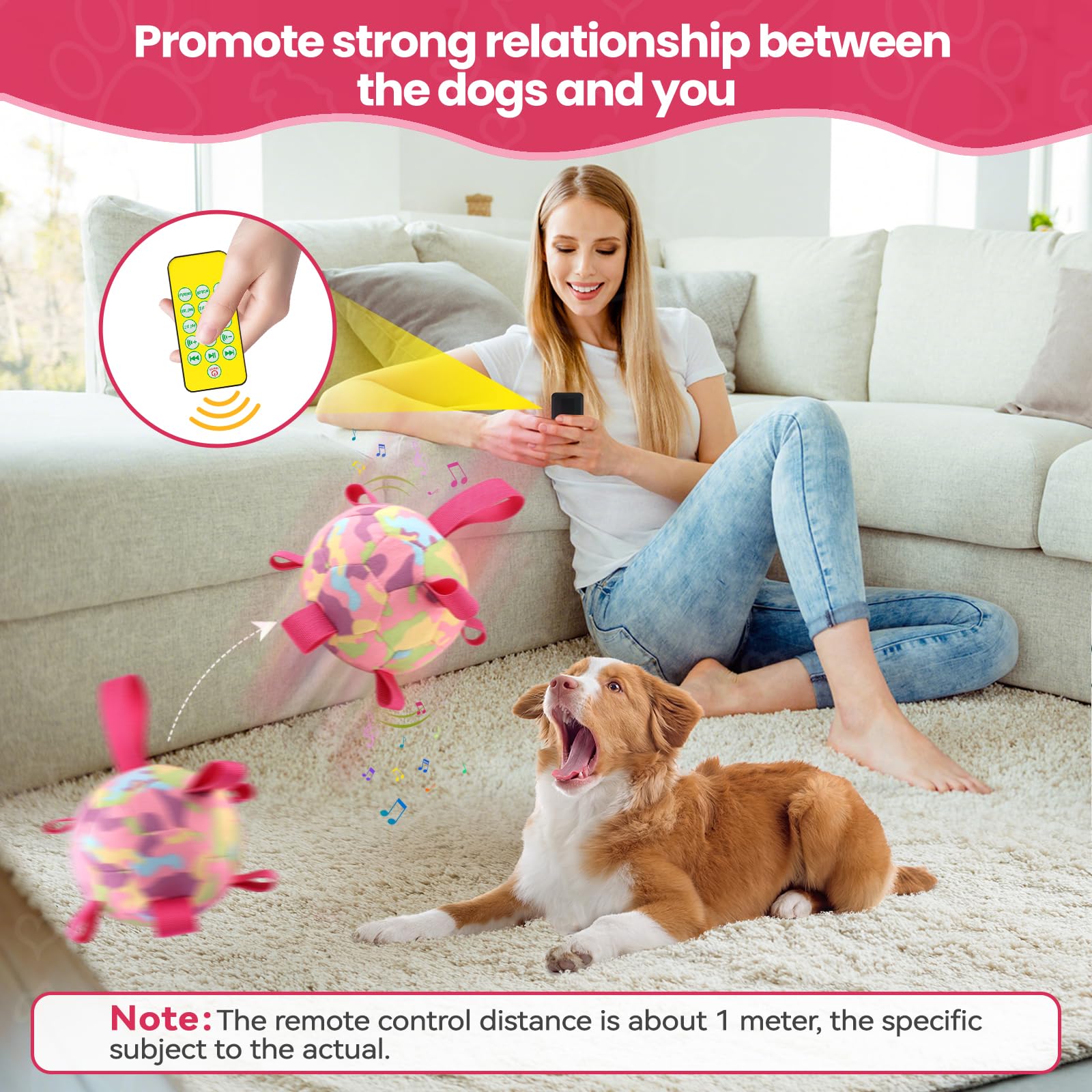 Qdan Interactive Dog Toys, Remote Control, Rechargeable Moving Dog Balls, Puppy Toys To Keep Them Busy, Squeaky Puppy Toys For S