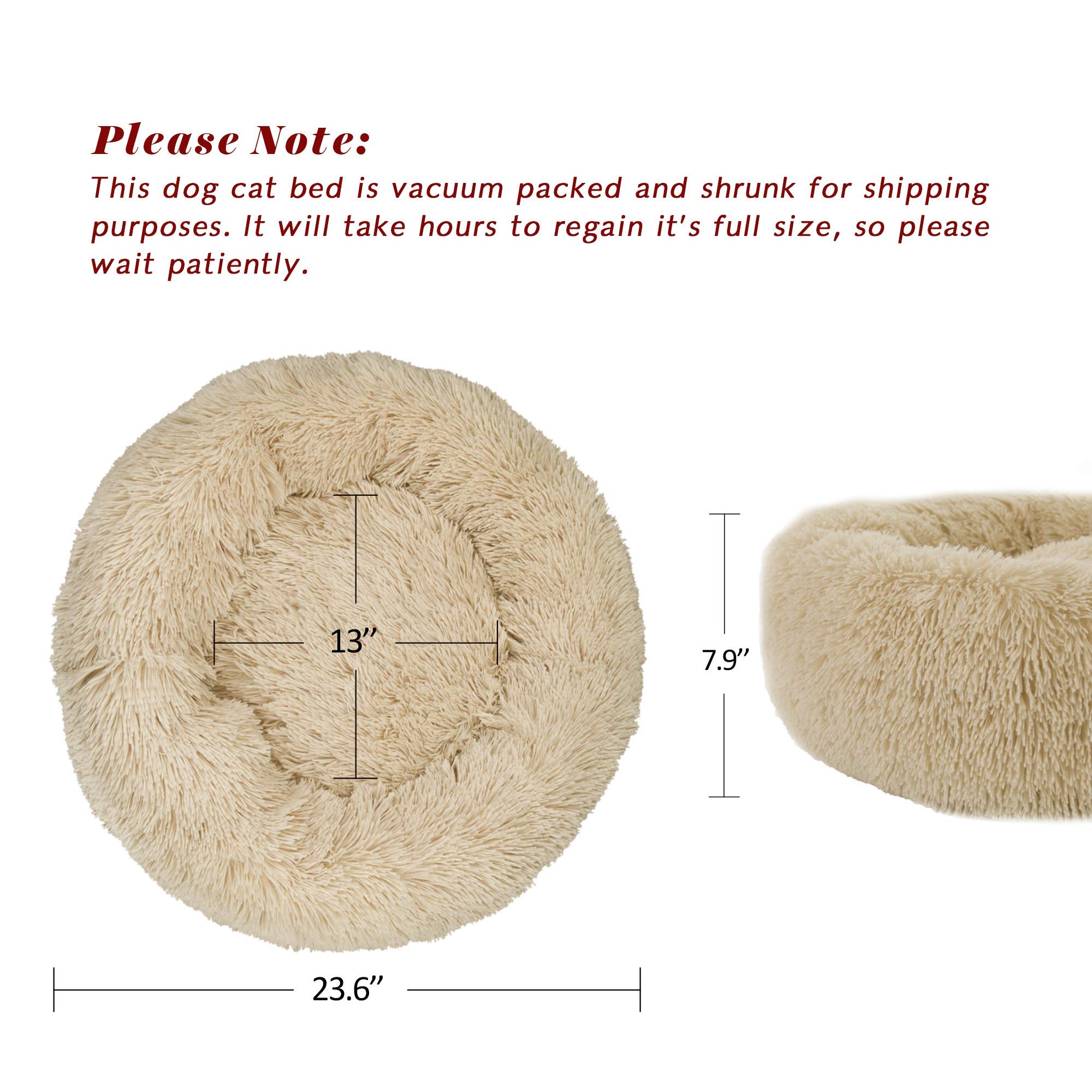 Qucey Calming Cat Beds for Indoor Cats, Anti Anxiety Round Fluffy Plush Faux Fur Cat Bed, Washable 23 inches Small Dog Bed & Cat