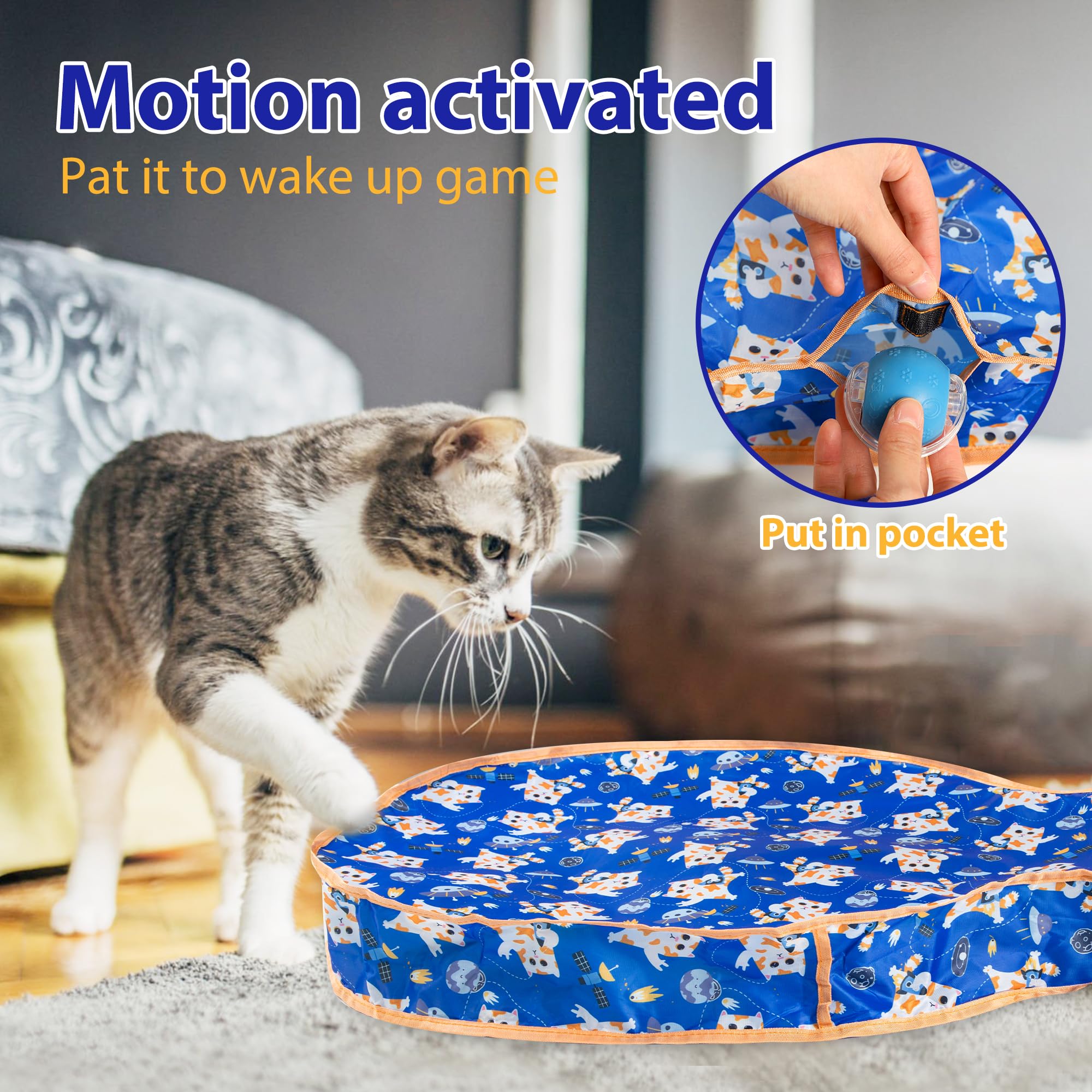 Tuiskusa Interactive Cat Toys, Fast Rolling Ball In Play Pocket, Automatic Motion Activated Moving Ball Hide And Seek Mouse Catc