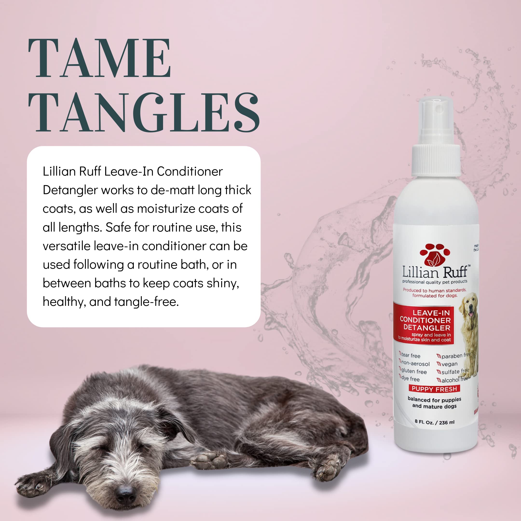 Lillian Ruff Ultra-Brightening Professional Dog Whitening Shampoo & Leave-In Dog Conditioner Detangler Spray Set - Ph-Balanced,