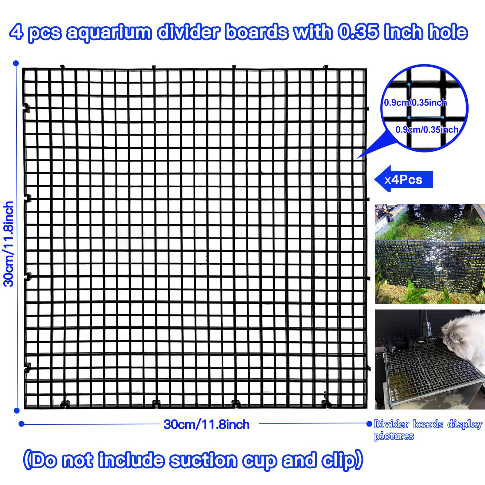 Weramics Adjustable Aquarium Fish Tank Divider Filter Bottom Plastic Grid Fish Tank Isolation Board Egg Crate Tray((Black, 4Pcs