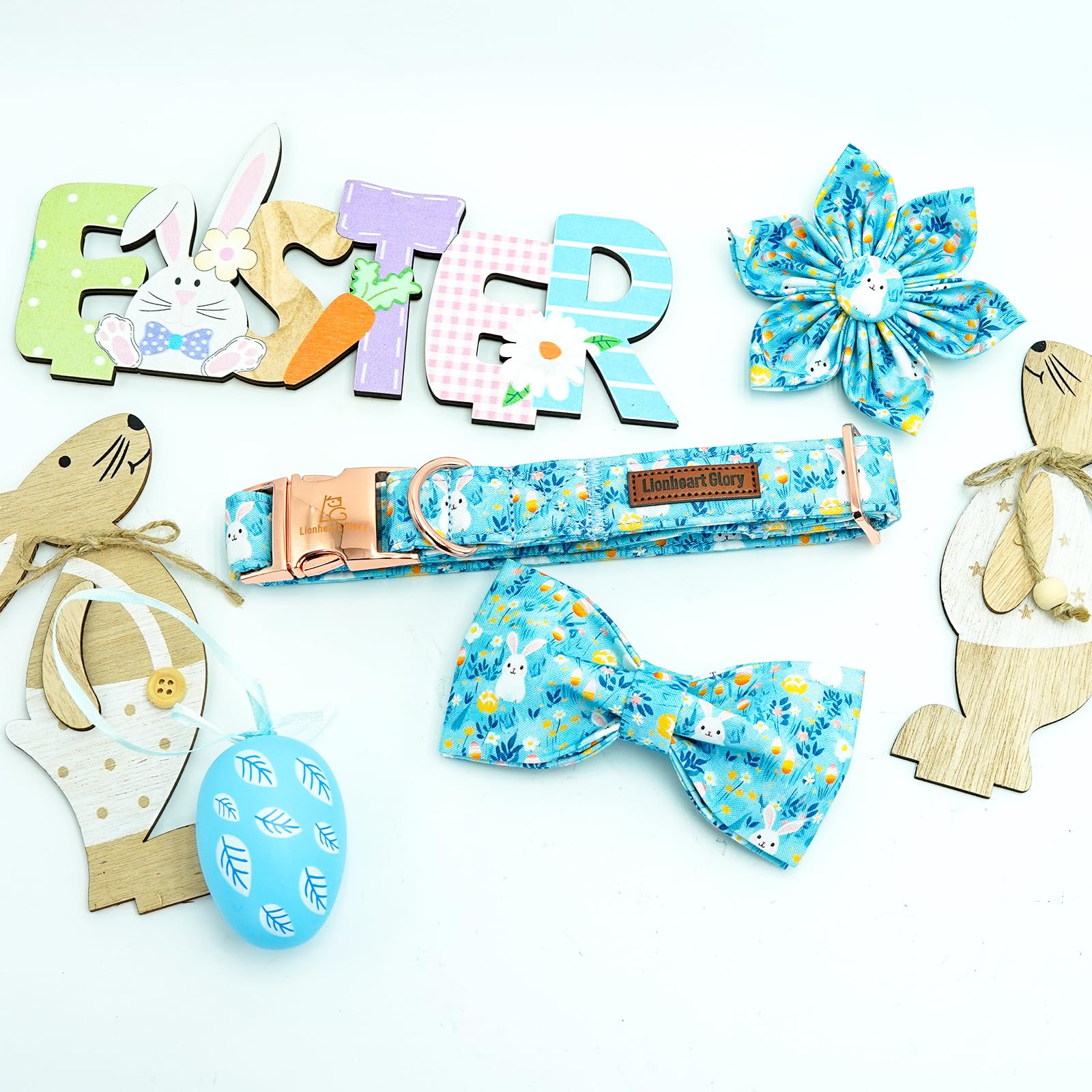 Lionheart Glory Easter Day Dog Collar With Flower Dog Collar For X-Small Dogs, Easter Rabbits Colorful Dog Flower Collars Spring