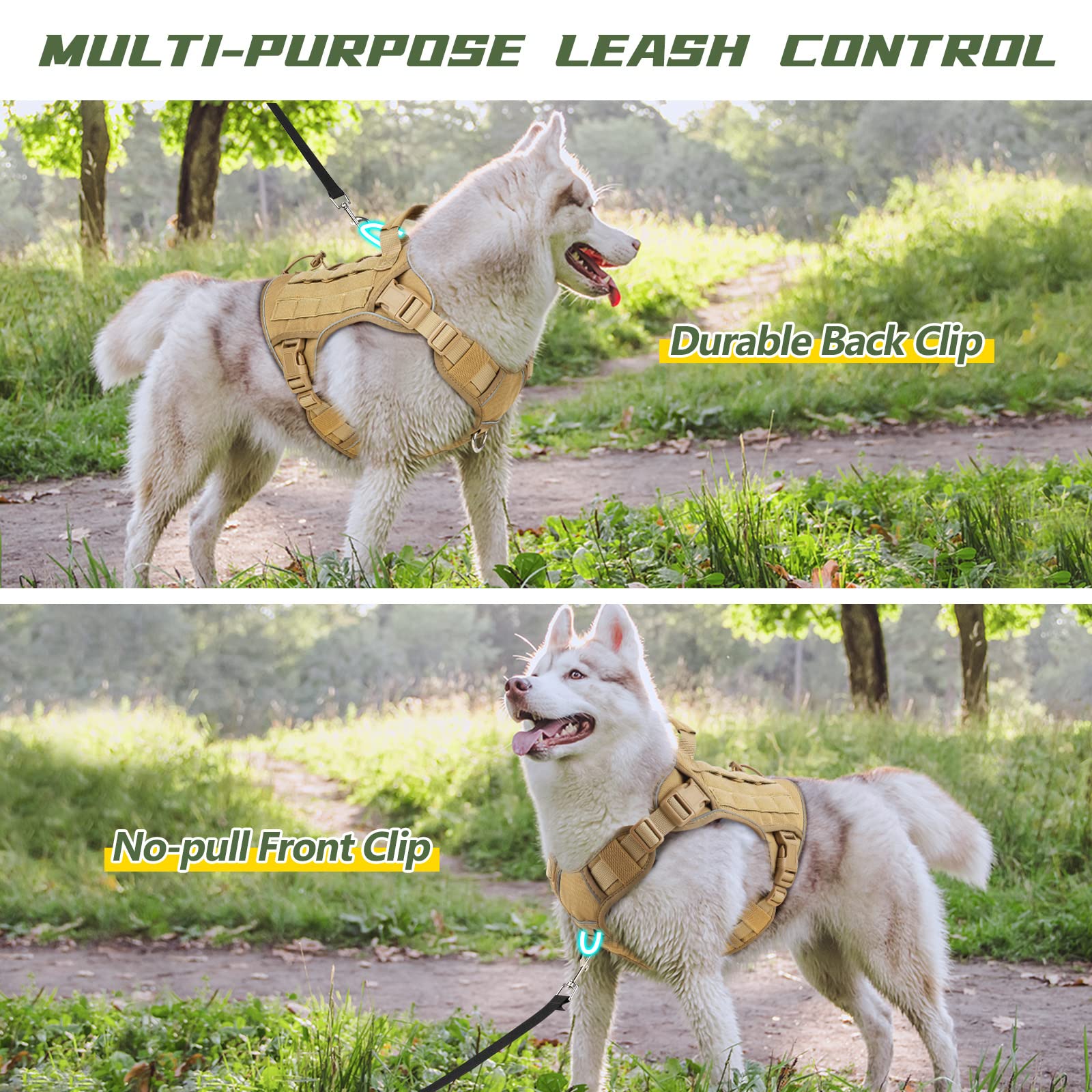 Tactical Dog Harness Vest For Large Dogs No Pull Adjustable Reflective Military Pet Harness With Easy Control Handle With Hook &