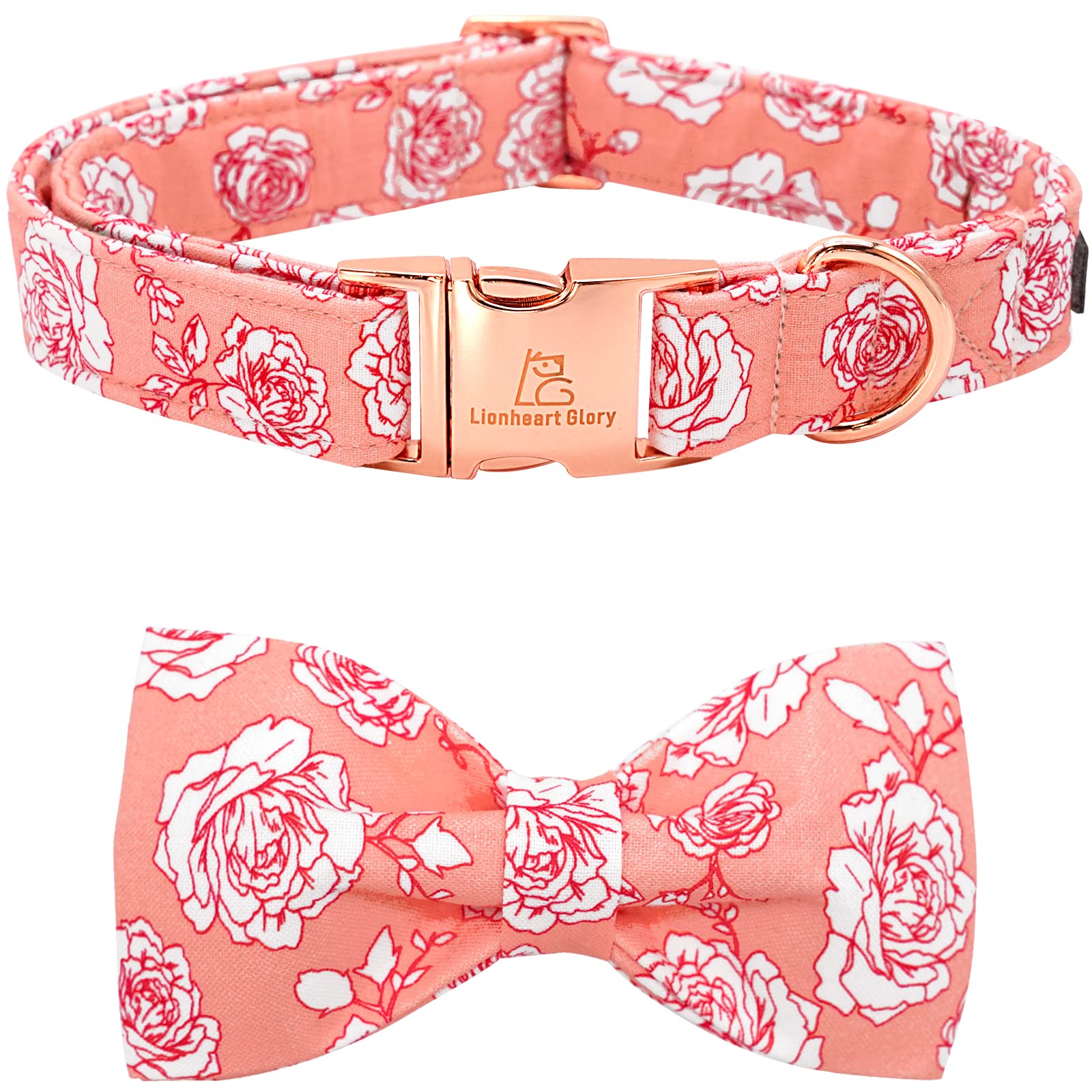 Lionheart Glory X-Large Pink Dog Collar with Bowtie for Valentine's Day