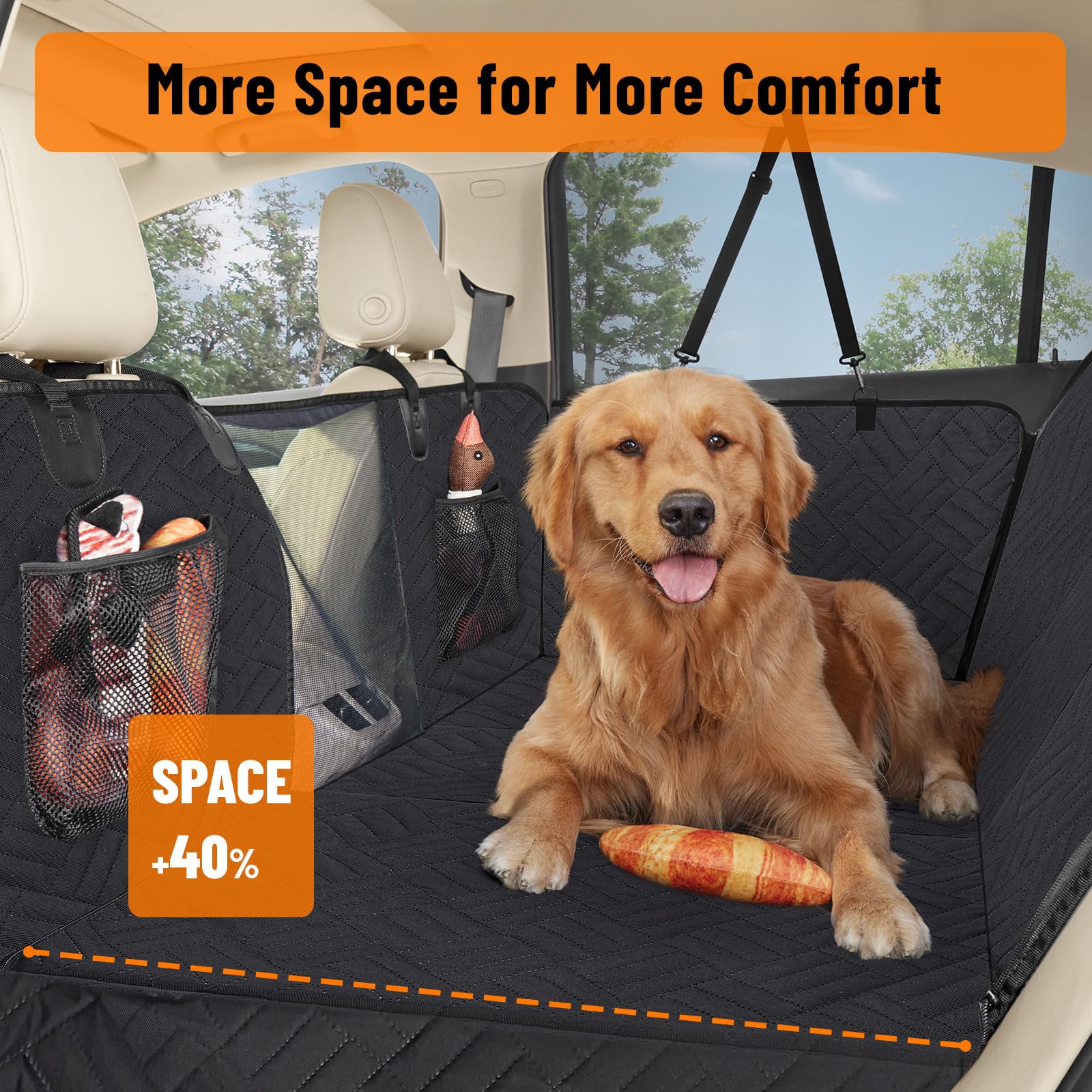 Olaphum Dog Seat Cover For Back Seat, Backseat Pet Cover For Dogs In Car, Hard Bottom Back Seat Extender For Dogs - Supports 350