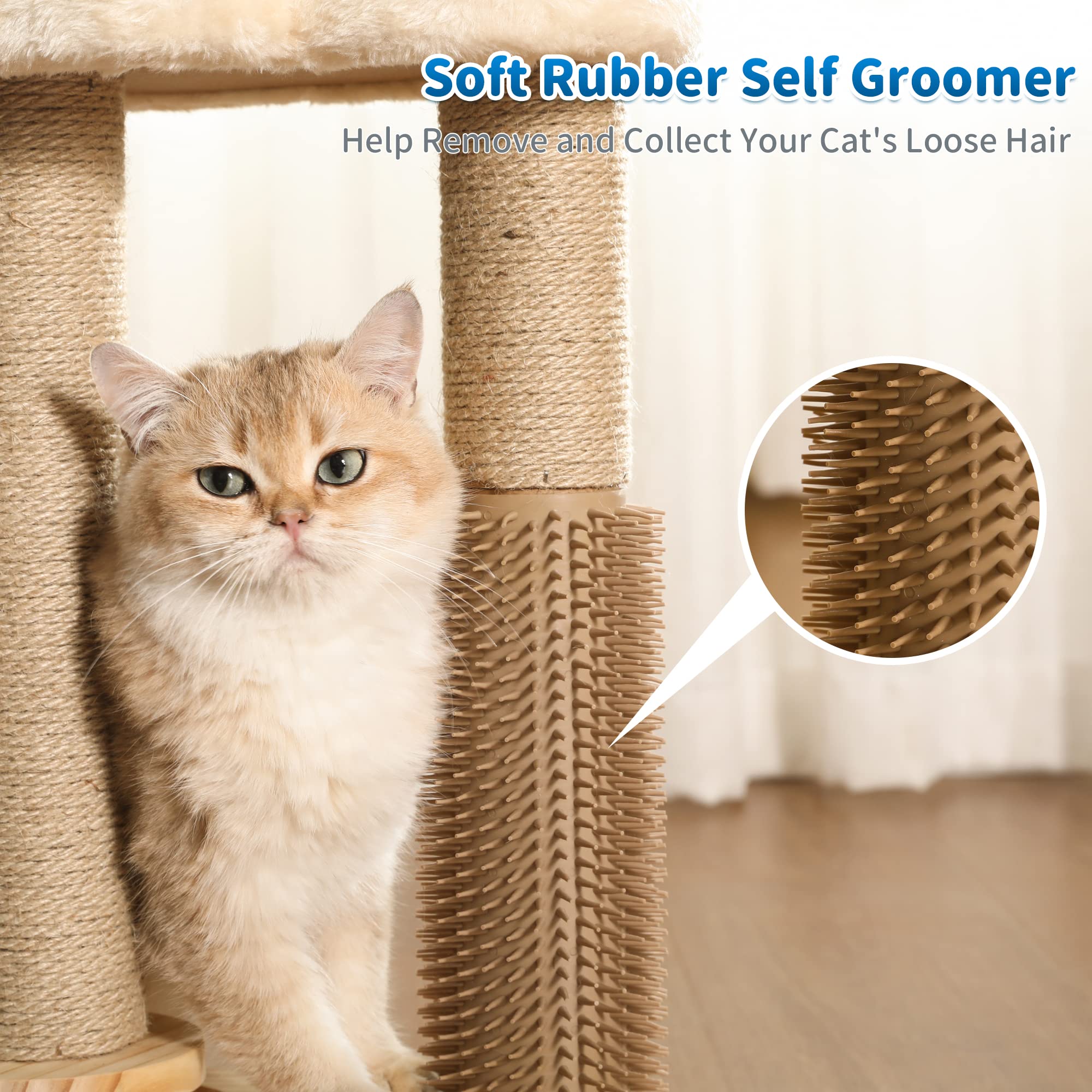Made4Pets Cat Scratching Post, Cat Self Groomer For Indoor Cats, Cloud Soft Perch For Rest, 17.5' Tall Natural Sisal Scratcher Cat Grooming Interactive Ball Track Toys For Small Cats Kittens
