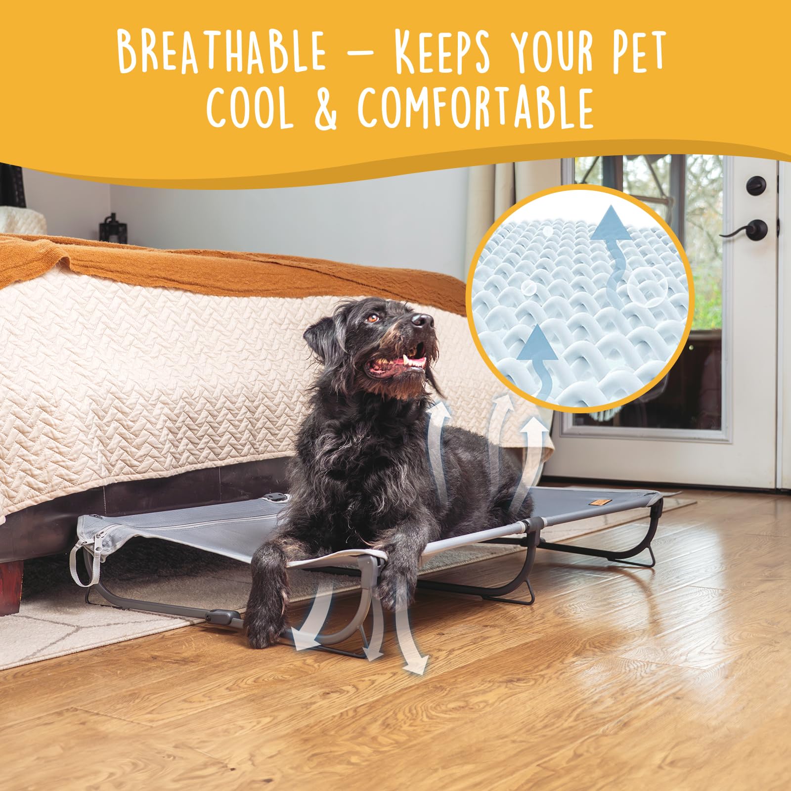 Canine Canyon Daisy Cot, Large Foldable Elevated Dog Bed, Portable Raised Outdoor Folding Dog Cot, Cooling, Chew Proof, Waterpro