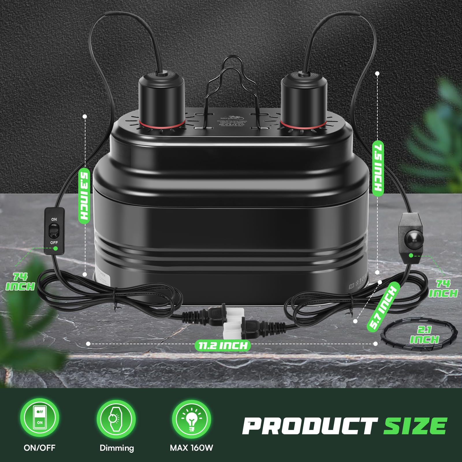 Mecesor Dual Reptile Light Fixture With Thermostat Switch And Independent Switch, Deep Dome Reptile Heat Lamp Fixture Optical Re