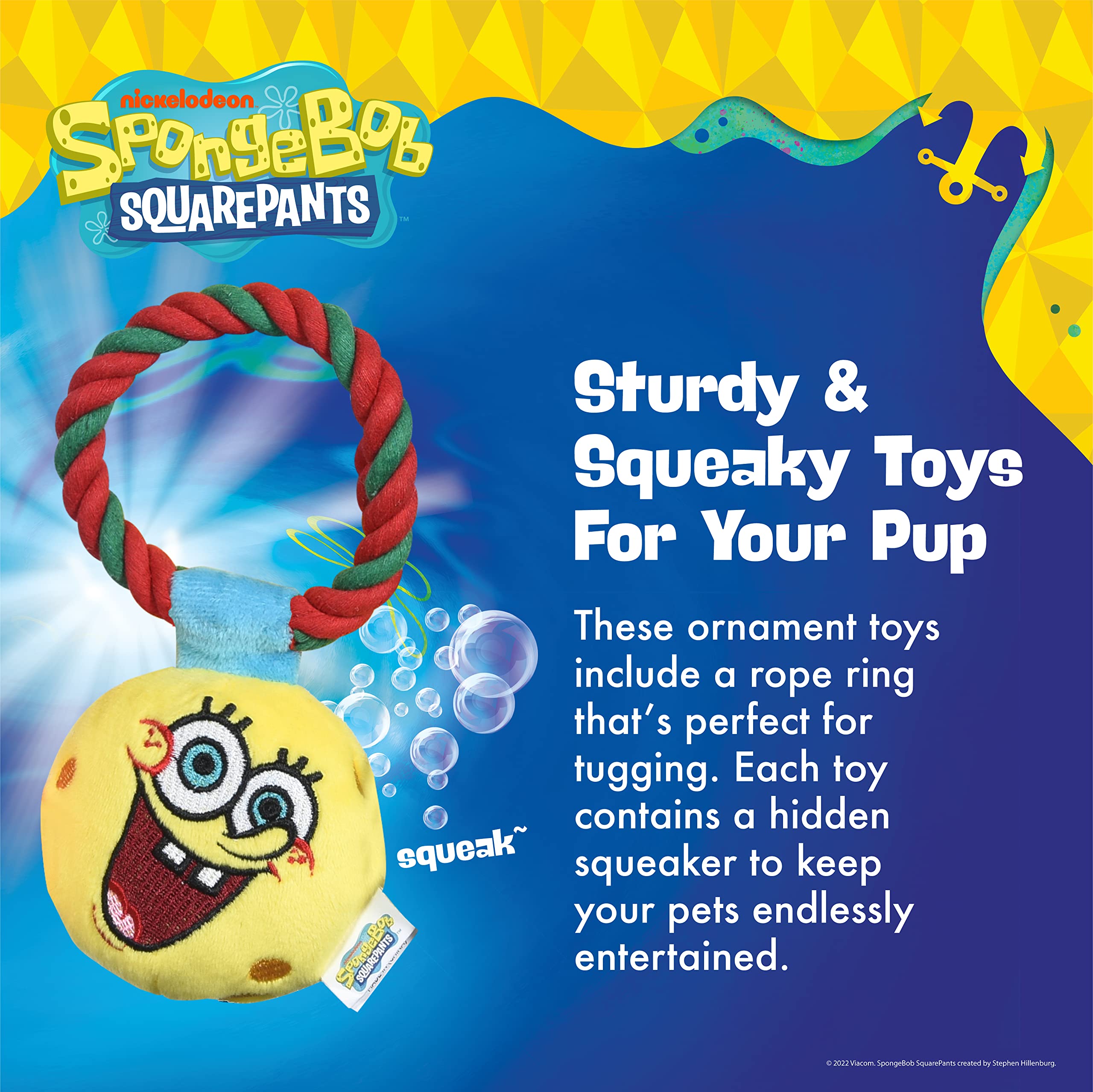 Spongebob Squarepants For Pets 3 Pc Holiday Ornaments Plush With Rope Dog Toys With Squeaker | Dog Toys For Spongebob Fans | Squeaky Dog Toys, Spongebob, Squidward, And Patrick Ornament Toy