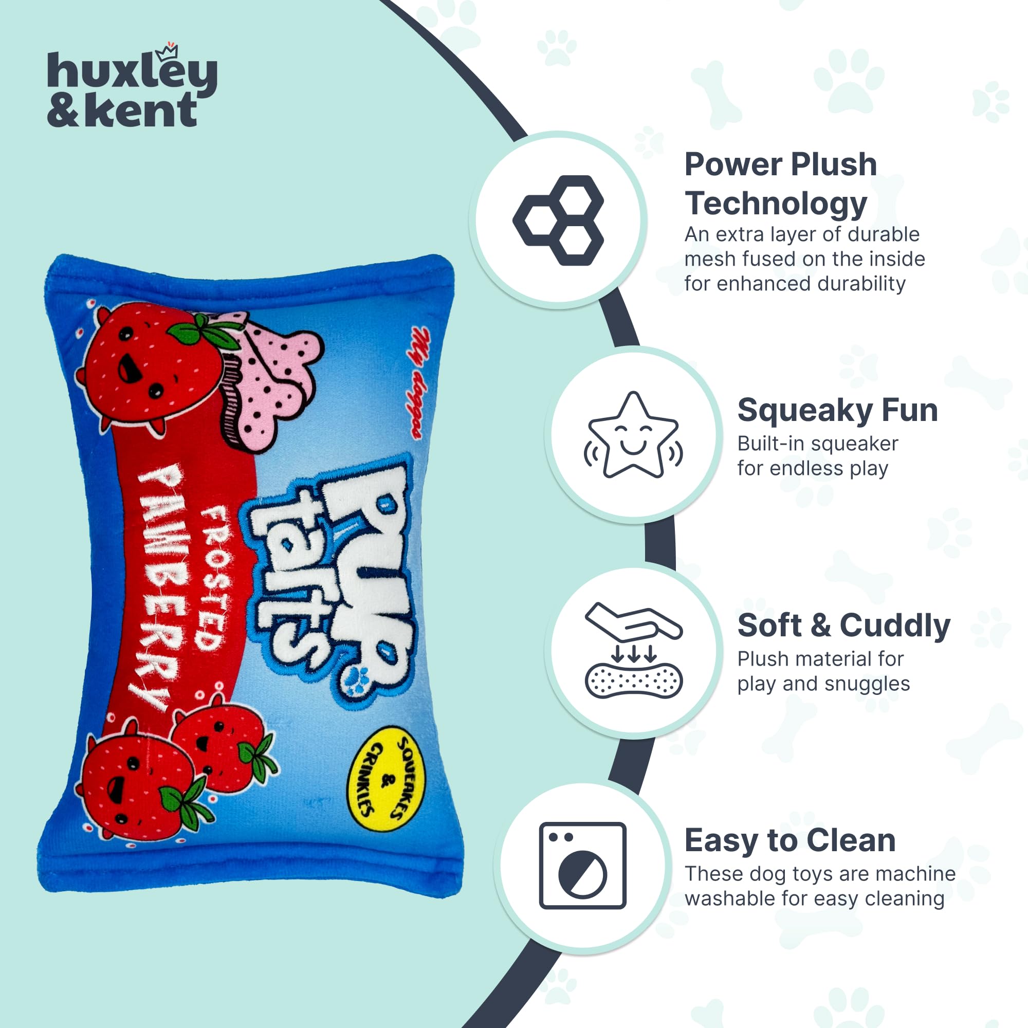 Huxley & Kent For Dogs - Pup-Tarts Frosted Pawberry (Large) - Snack Attack Power Plush Funny Dog Toy With Squeaker - H&K