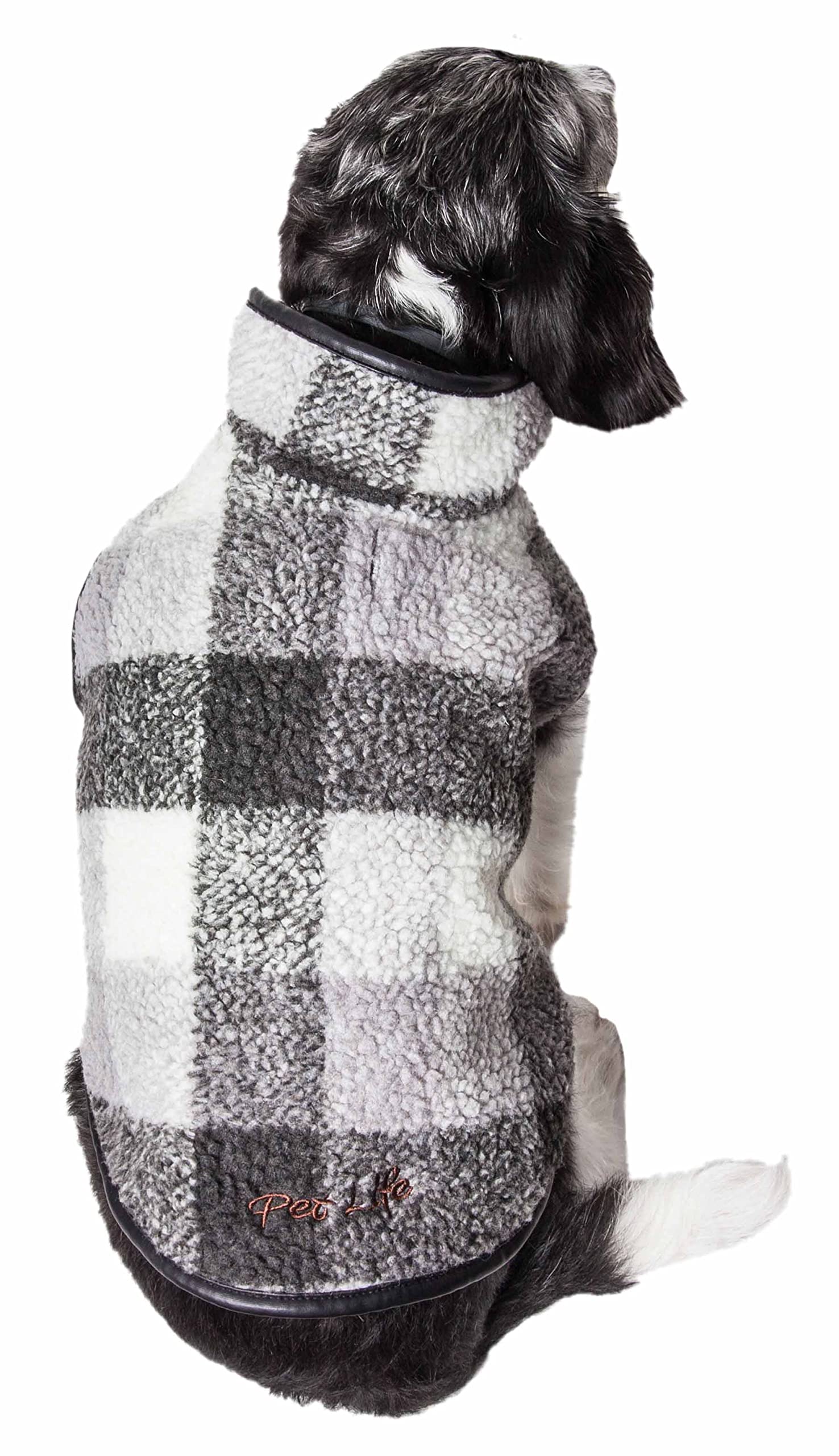 Pet Life  Black Boxer Plaid Dog Coat - Insulated Plaid Dog Jacket with Reversible Sherpa Lining - Winter Dog Coat for Small Me