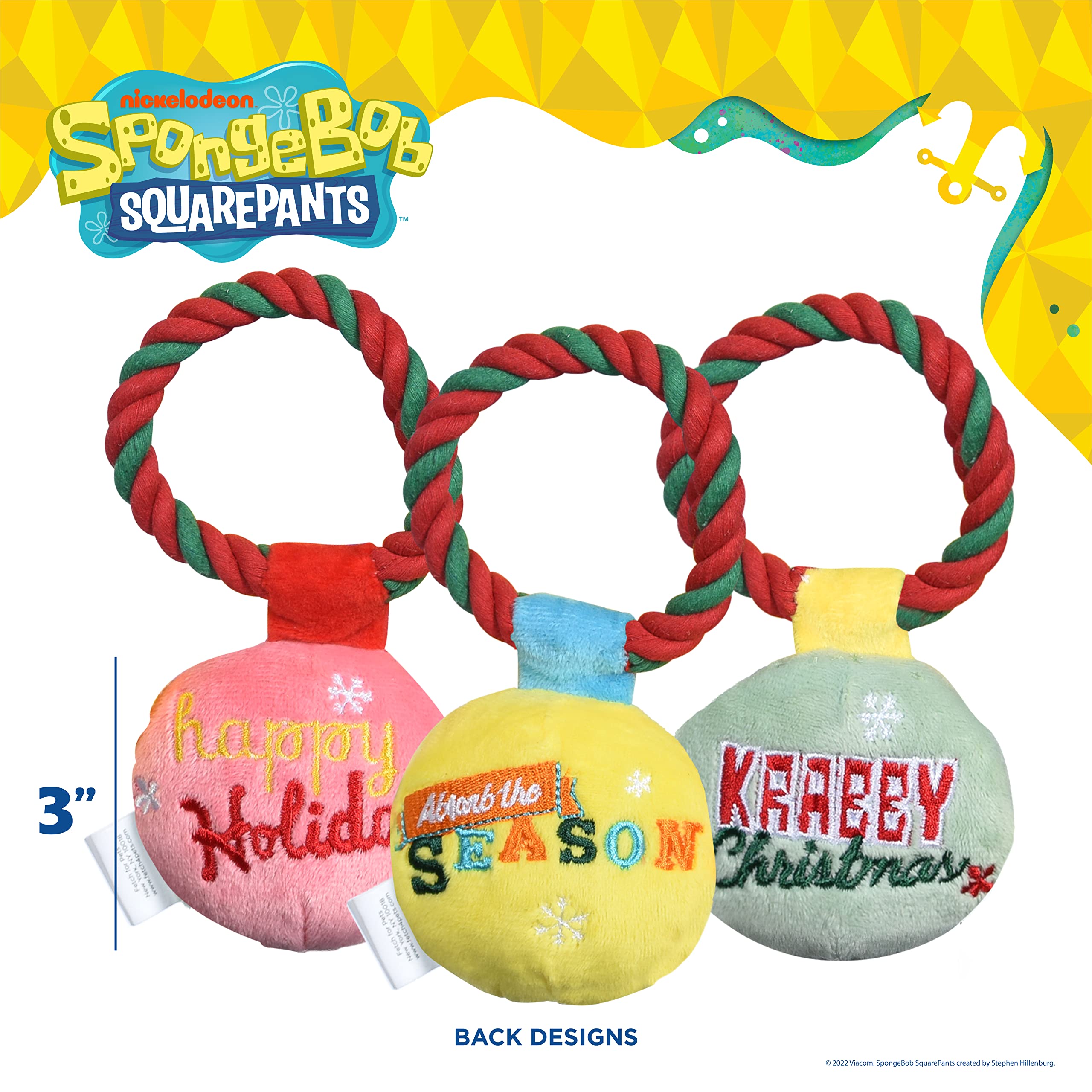 Spongebob Squarepants For Pets 3 Pc Holiday Ornaments Plush With Rope Dog Toys With Squeaker | Dog Toys For Spongebob Fans | Squeaky Dog Toys, Spongebob, Squidward, And Patrick Ornament Toy