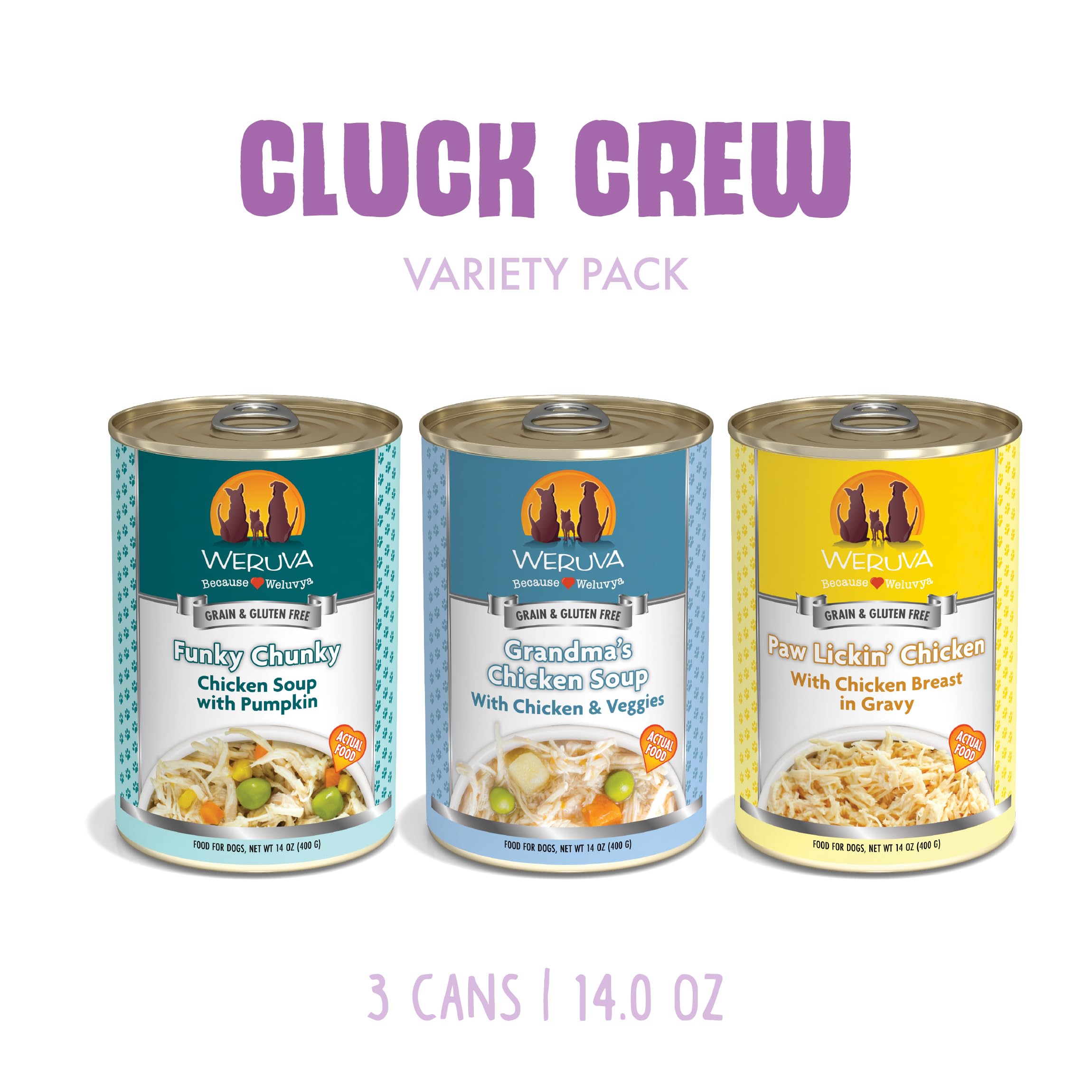 Weruva Classic Dog Food, Cluck Crew Variety Pack, 14oz Can, Pack of 3