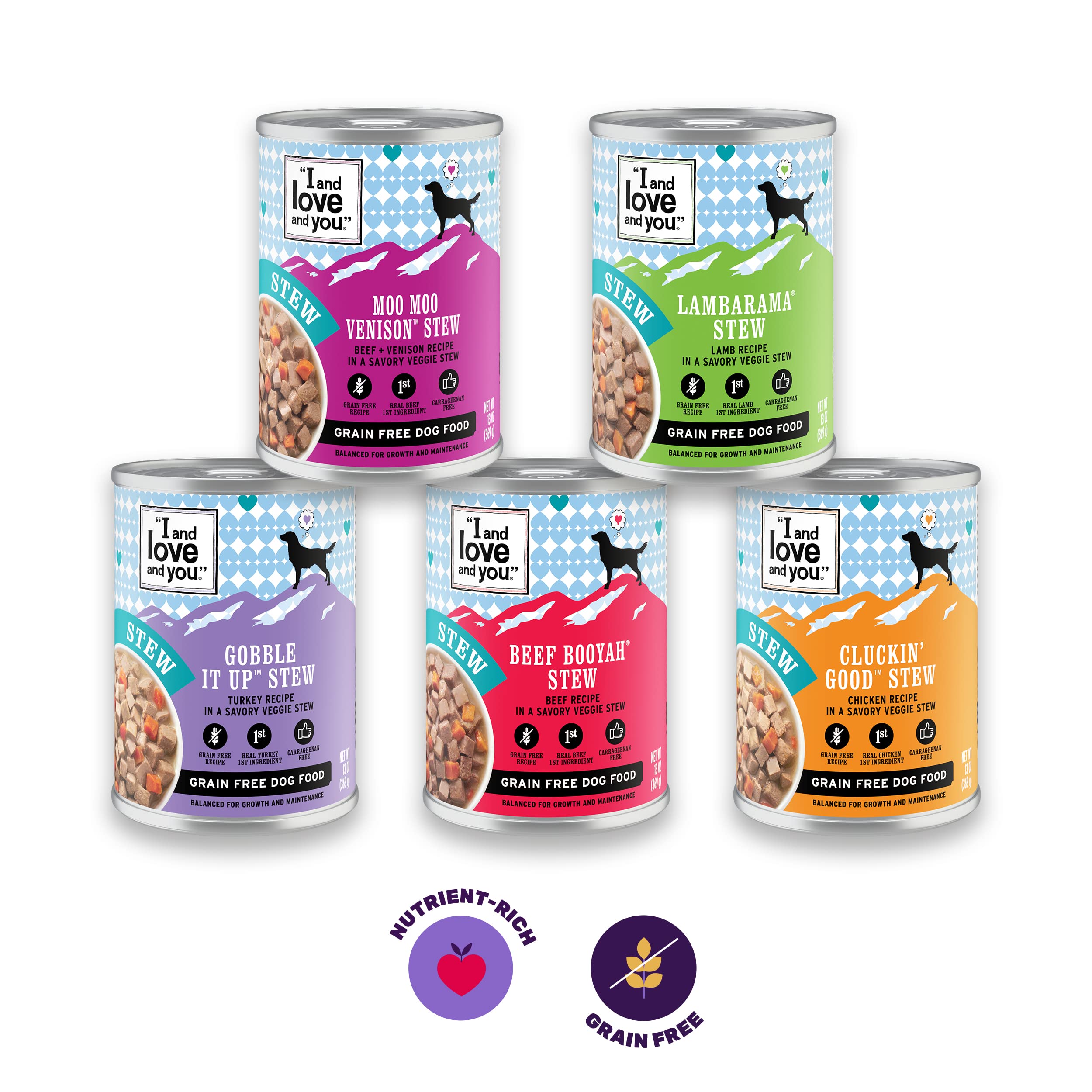 I AND LOVE AND YOU Wet Dog Food - Moo Moo Venison Stew - Beef + Venison Recipe, Grain Free, Filler Free 13oz can, 12pk