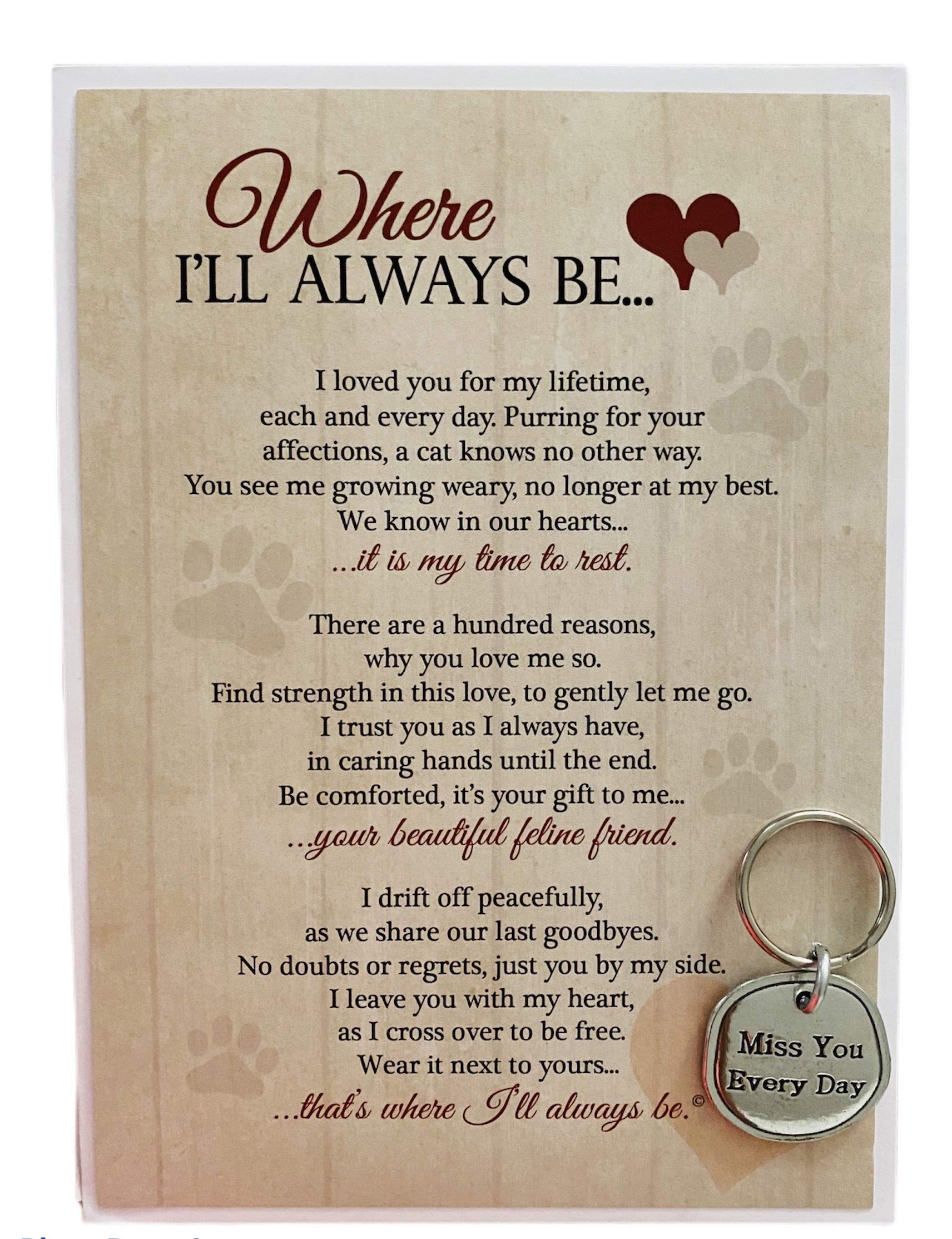 Where I'Ll Always Be Pet Loss Sentiment With Keychain - Heartfelt Pet Sympathy/Pet Memorial Gift (Cat)
