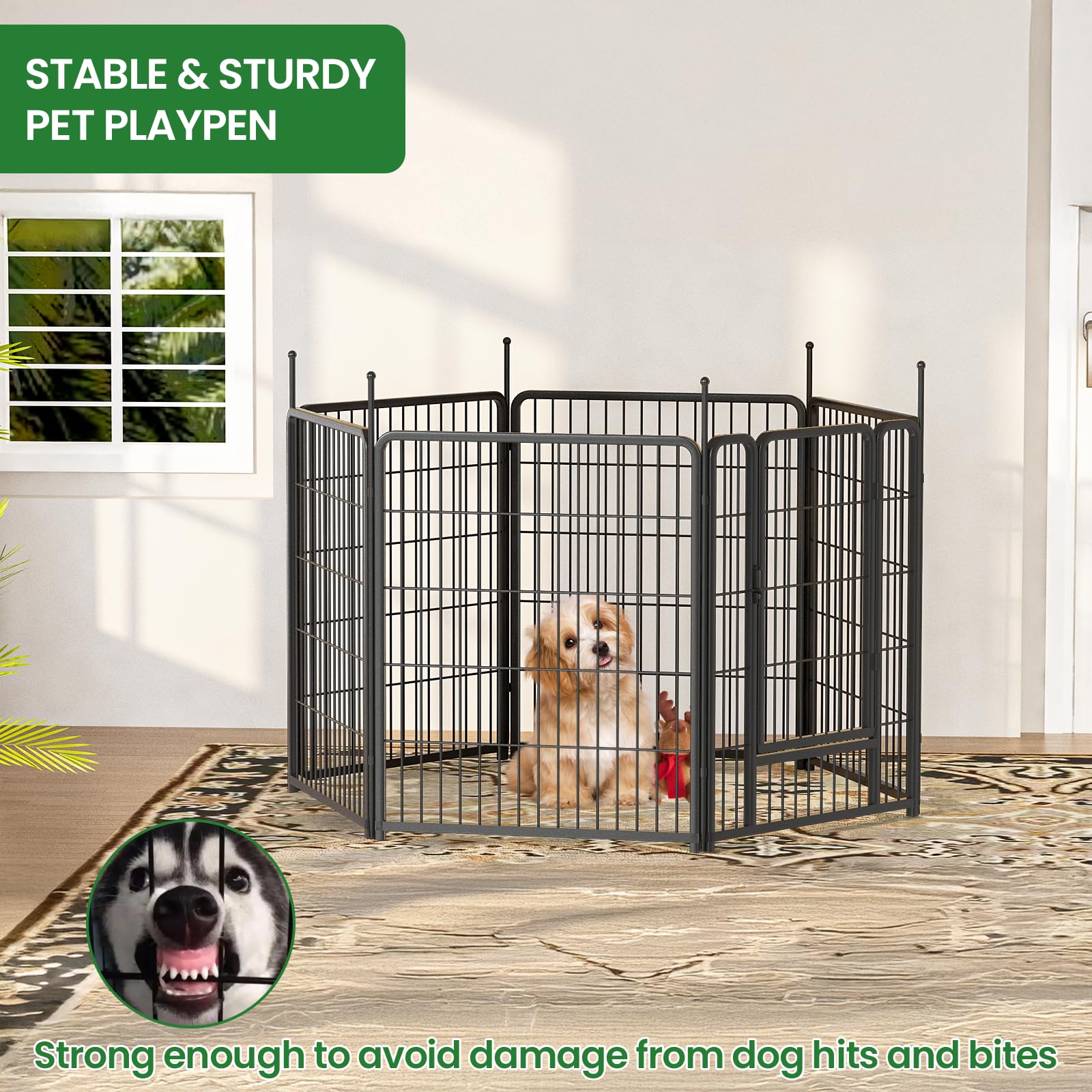 Awqm 32'' Dog Playpen Indoor/Outdoor, 6 Panels Metal Dog Fence With Doors, Portable Pet Dog Cage Outdoor Exercise Pen, Foldable