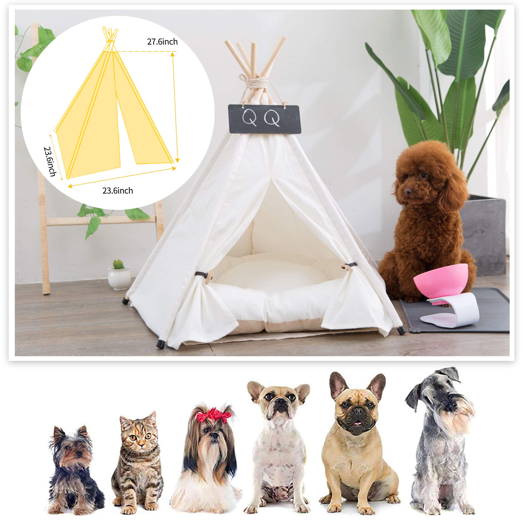 Pet Teepee With Cushion For Dogs And Cats Puppies House With Bed Pet Tent Bed Indoor Outdoor (Modern)