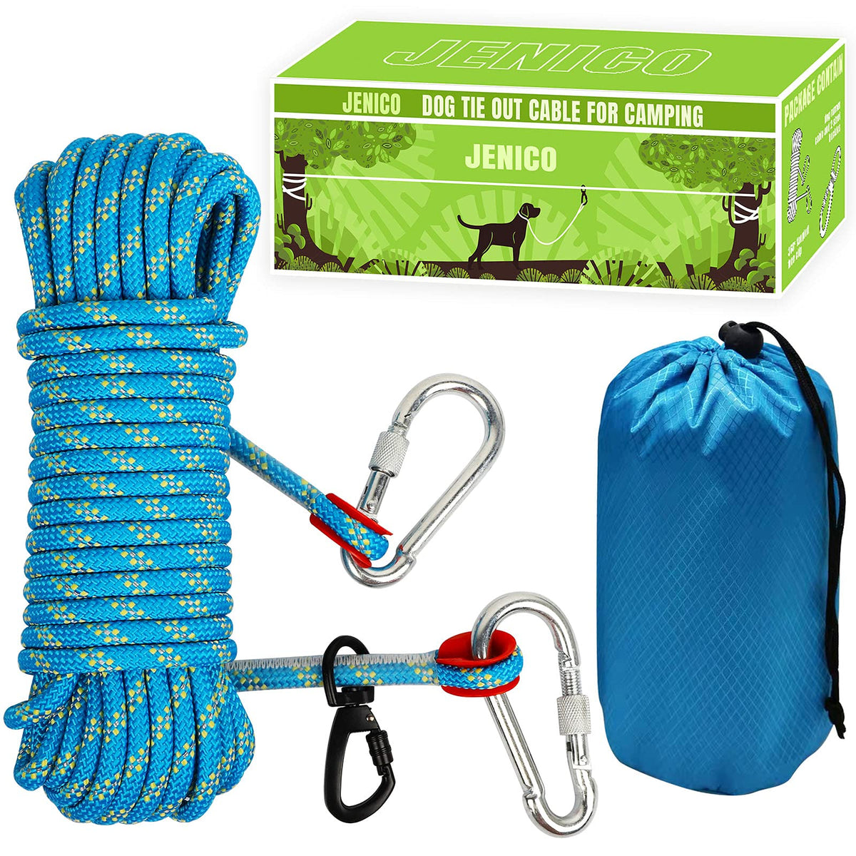 Dog Tie Out Cable For Camping - 50Ft/70Ft/100Ft Portable Reflective Overhead Trolley System For Dogs Up To 300Lbs - Dog Lead For