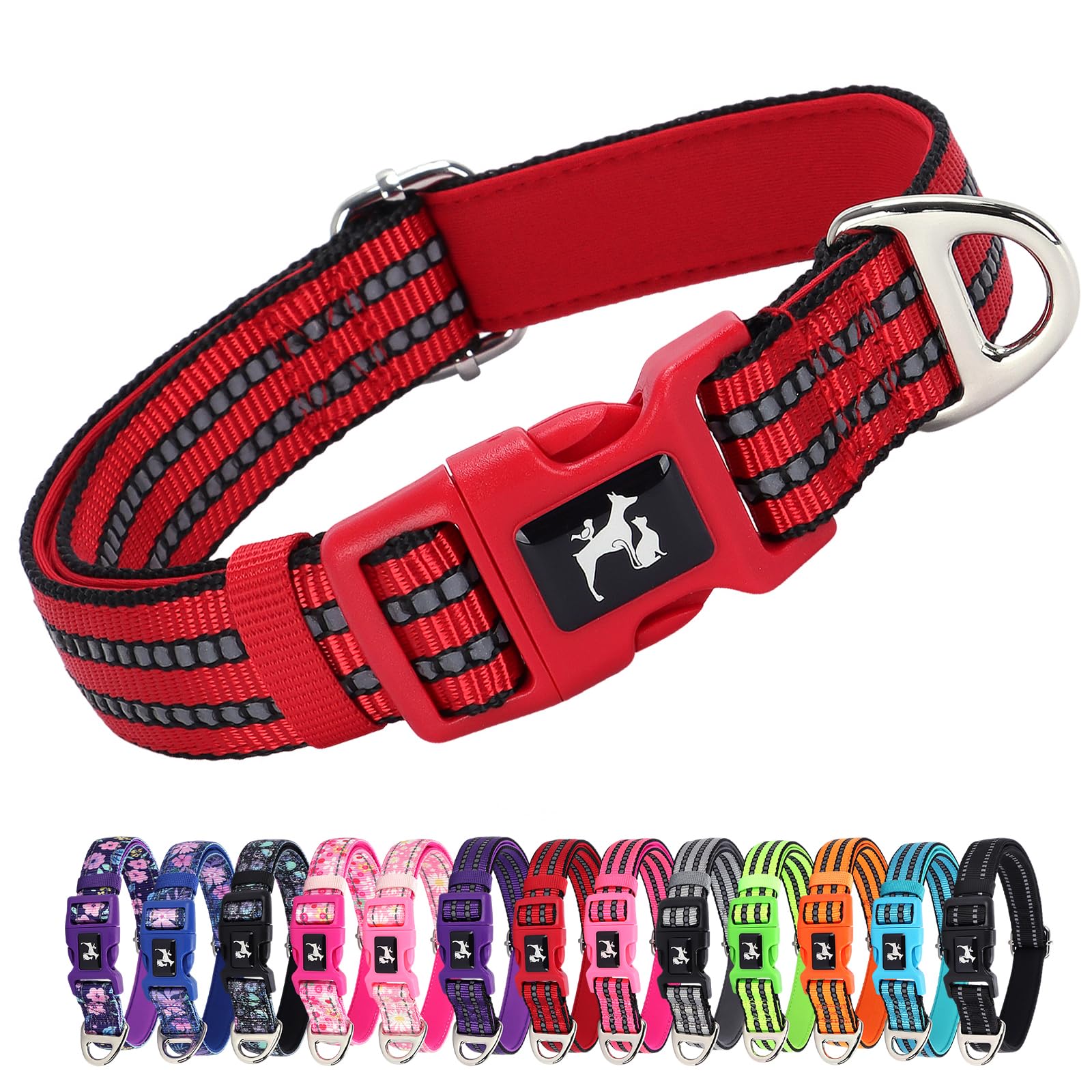 Maowuwujoz Soft Padded Reflective Large Dog Collars, Adjustable Durable Pet Collar With Quick Release Buckle For Walking, Runnin