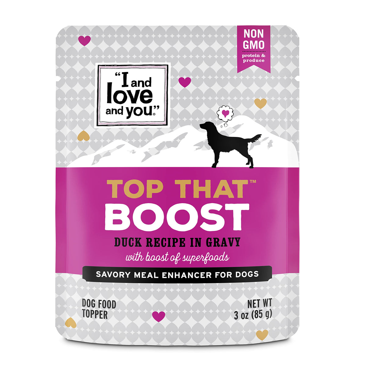 I And Love And You' Top That Boost Wet Dog Food Pouch, Duck Recipe In Gravy, 3 Oz (Pack Of 12)