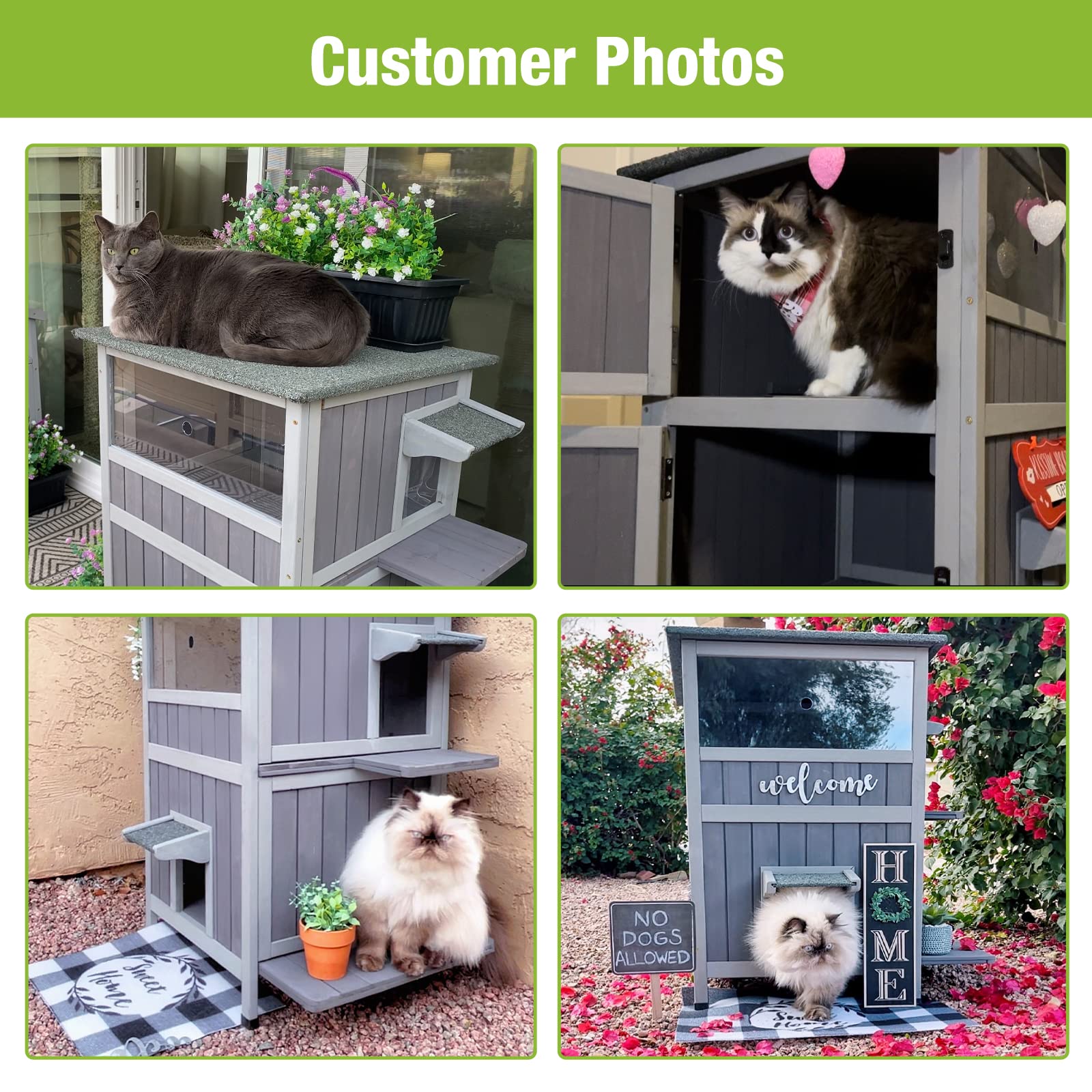Outdoor Feral Cat House Outside Kitten Shelter 2 Story Cat Catio Enclosure Weatherproof Waterproof