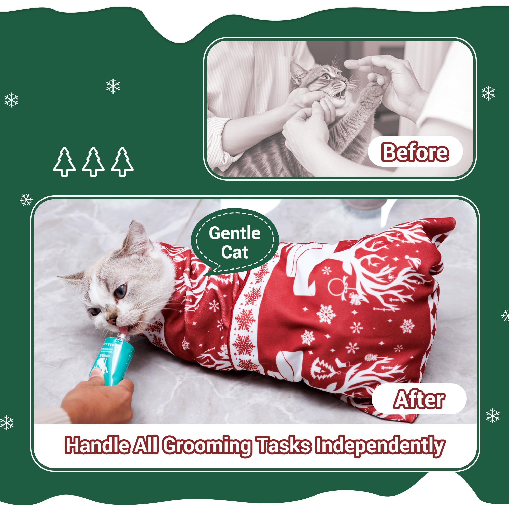 27.5'' Large Cat Wrap For Nail Trimming,Self-Adherent Cat Grooming Wrap For Adult Cat & Small Dog, Anti-Scratch Cat Swaddle Burr