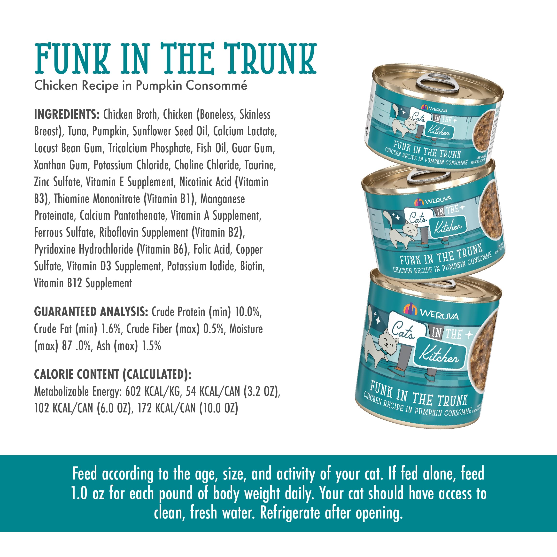 Weruva Cats in The Kitchen, Funk in The Trunk with Chicken in Pumpkin Consomme Cat Food, 6oz Can (Pack of 24)