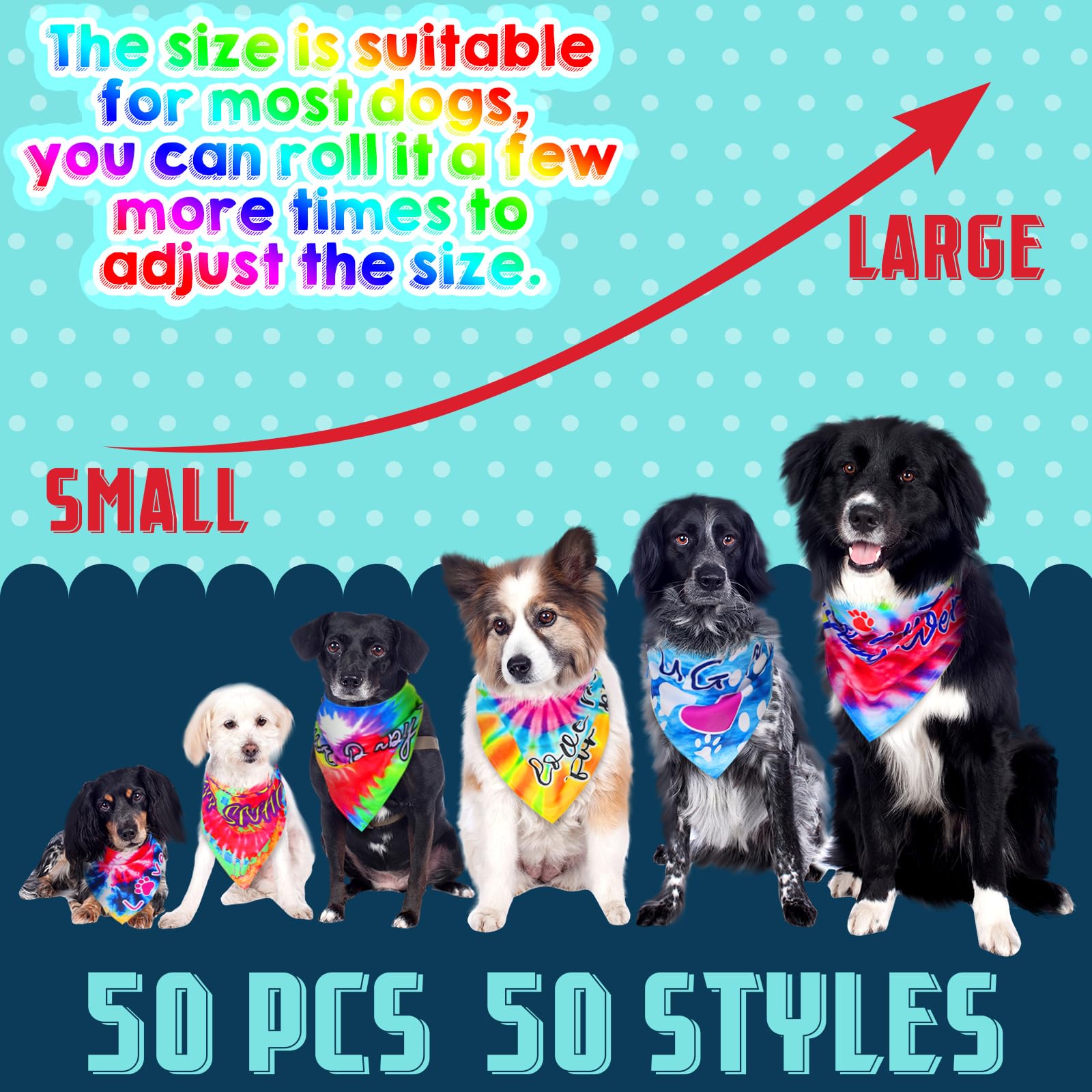 Huhumy 50 Pcs Dog Bandanas Bulk Pet Bibs Colorful Triangle Scarf Pet Bandanas For Medium Large Dogs Spring Summer Birthday Costu