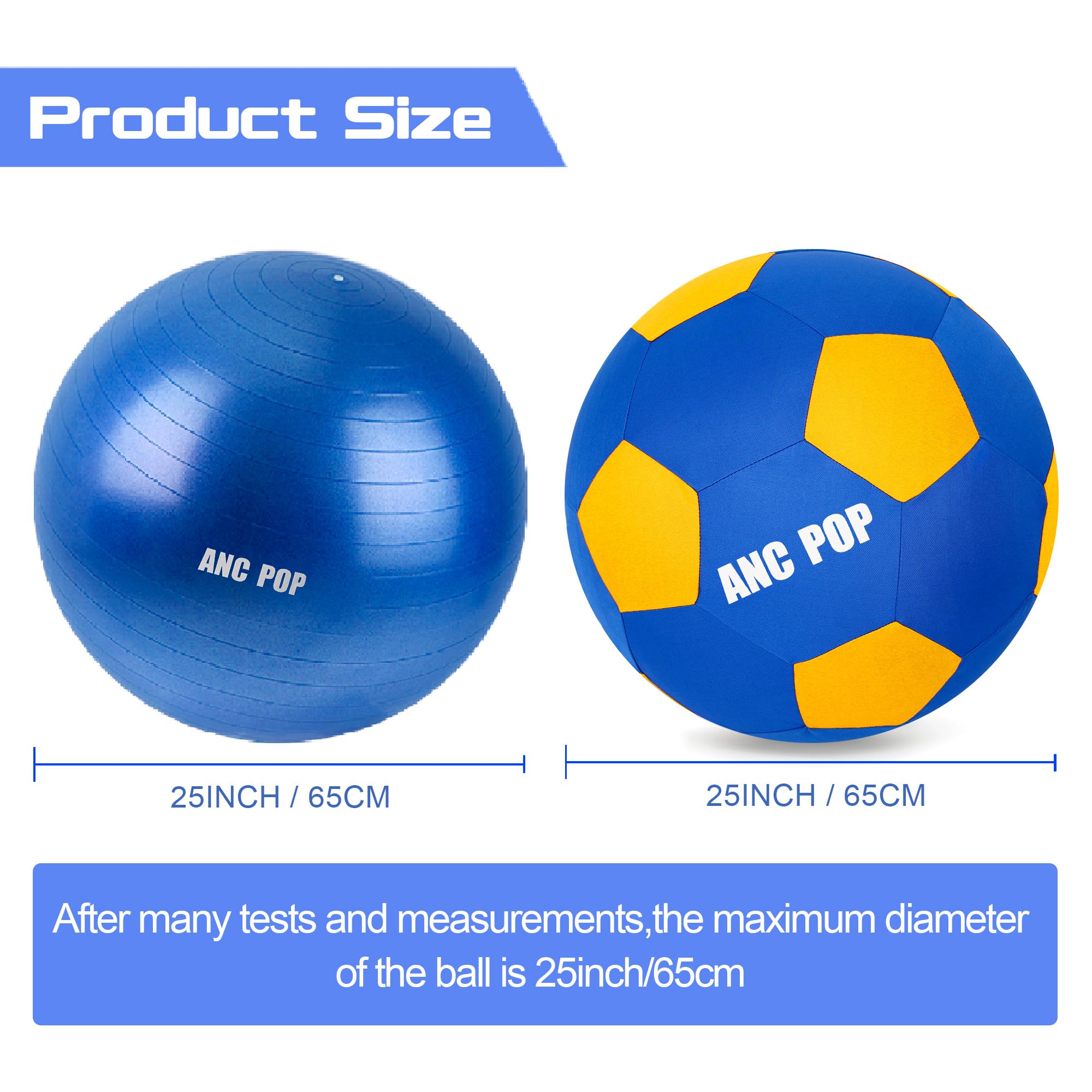 Anc Pop Herding Ball For Dogs Horse Ball & Cover 25'' For Horses Large With Hand Pump For Play, Blue And Yellow