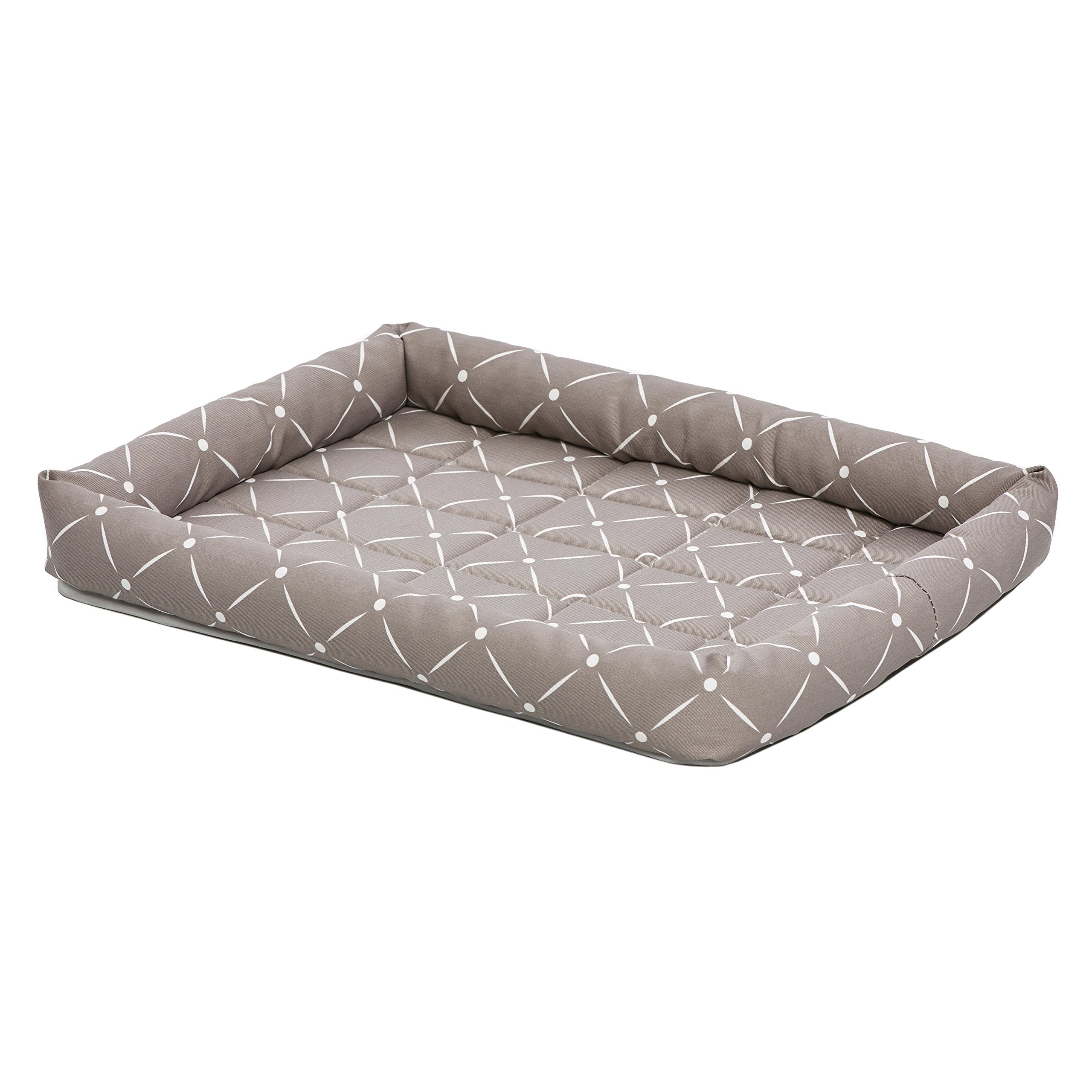 Midwest Homes For Pets 40224-Mrd Quiet Time Couture Ashton Bolster Pet Bed, Small Dog/24, Mushroom & White Diamond Pattern