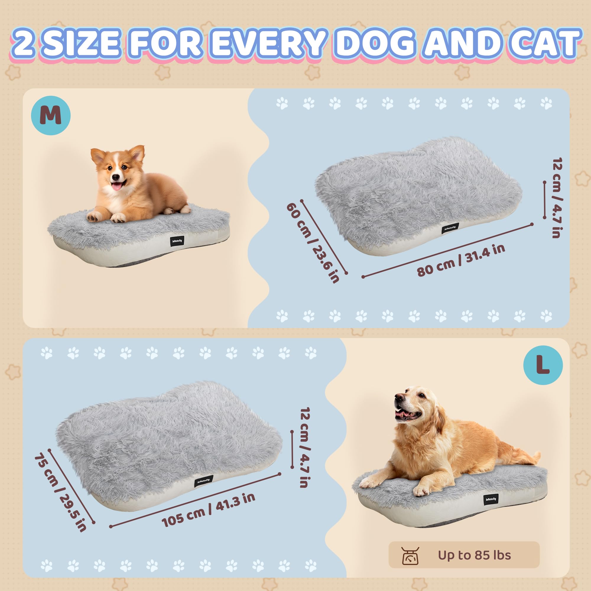 Inflatefly Dog Bed Washable Pet Bed With Waterproof Air Mattress (Fluffy Plush, M-31.5X23.6X4.7In)