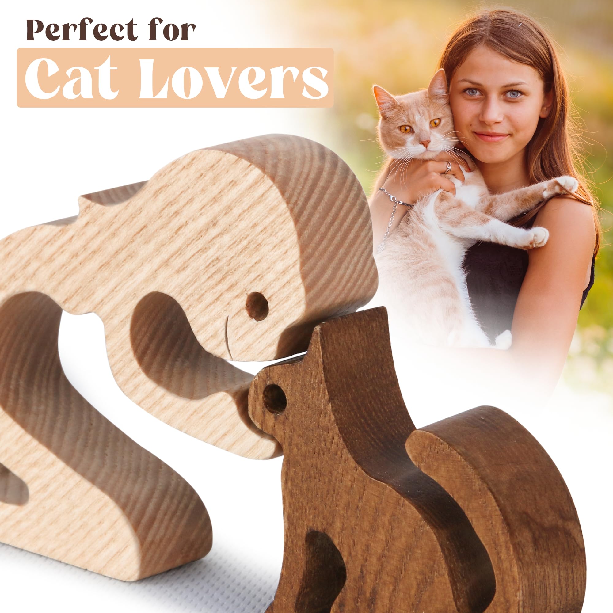 Sensuniq Cat Memorial Gifts, Handcrafted Wooden Cat Tribute Figurine, Gift For Loss Of Cat - Once By My Side Forever In My Heart