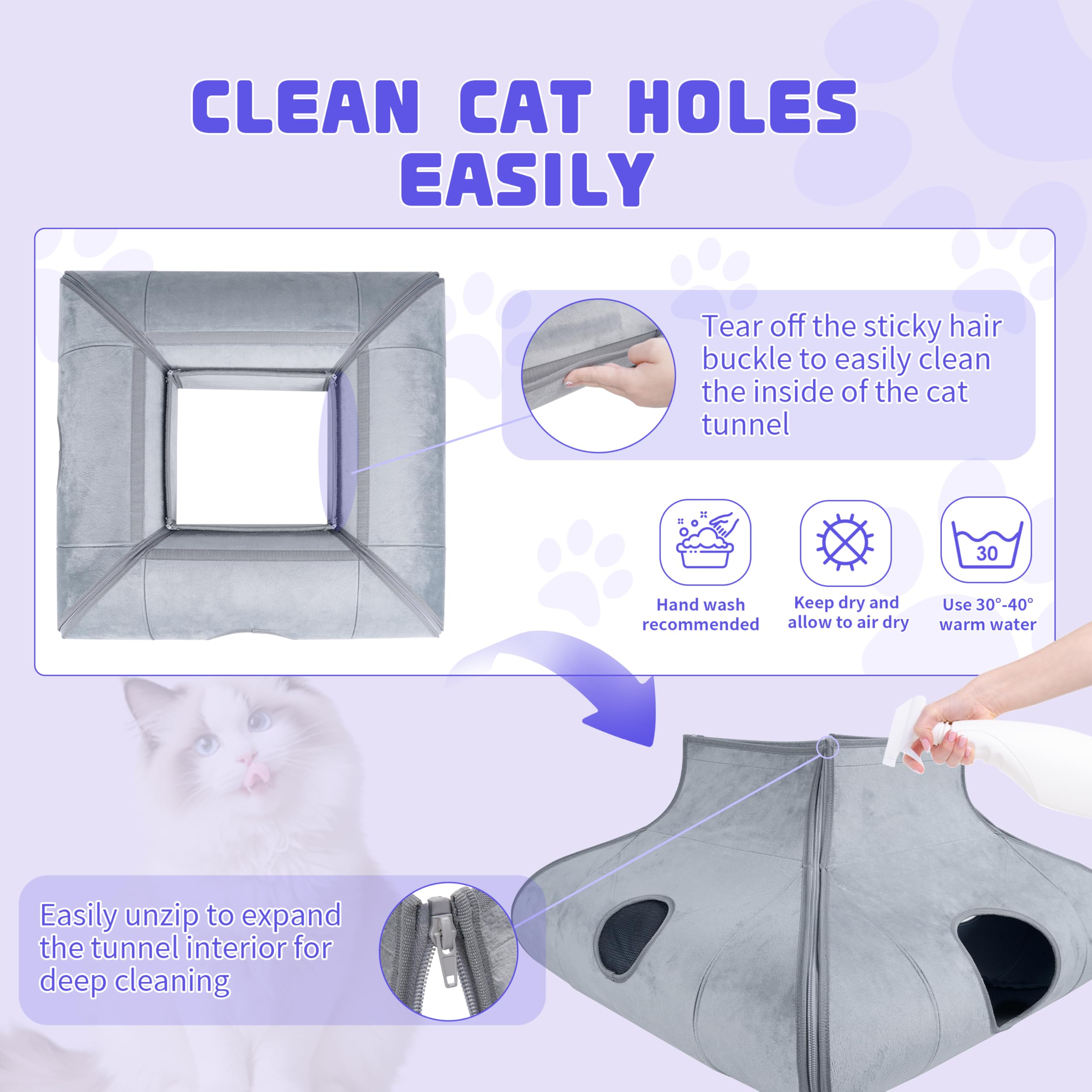 Moysoon Indoor Cat Cave Bed,Sturdy And Scratch Resistant Removable Cat Tunnel Bed With Removable Soft Pad, Suitable For Small Ca