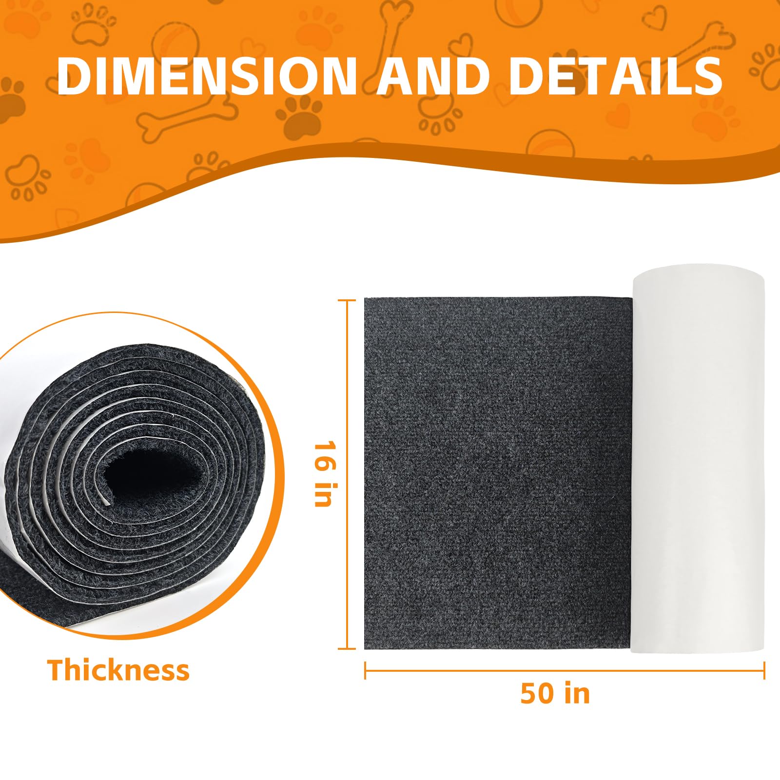 50'X16' Cat Scratch Protector Cat Anti Scratch Furniture Mat Carpet Trimmable Self-Adhesive Pad Strong Viscose Couch Protector