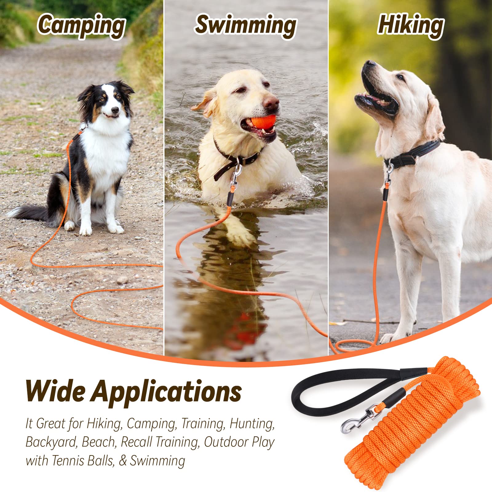 lynxking Check Cord Dog Leash Long Lead Training Tracking Line Comfortable Handle Heavy Duty Puppy Rope 10ft 15ft 30ft 50ft for