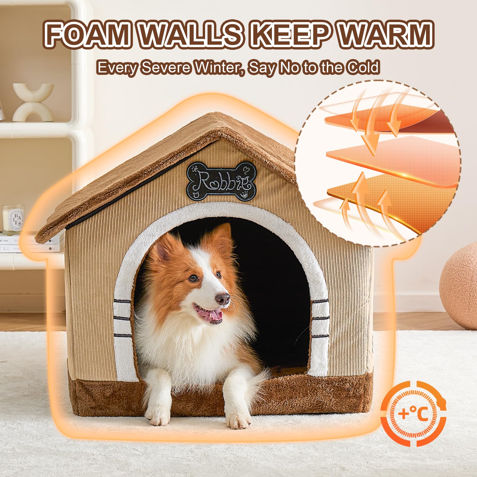 Jiupety Indoor Dog House With Frame, Large Dog Cave Bed, Insulated Cozy, Suitable For 25-60 Lb, Large Plus (30''  26''  25''), B